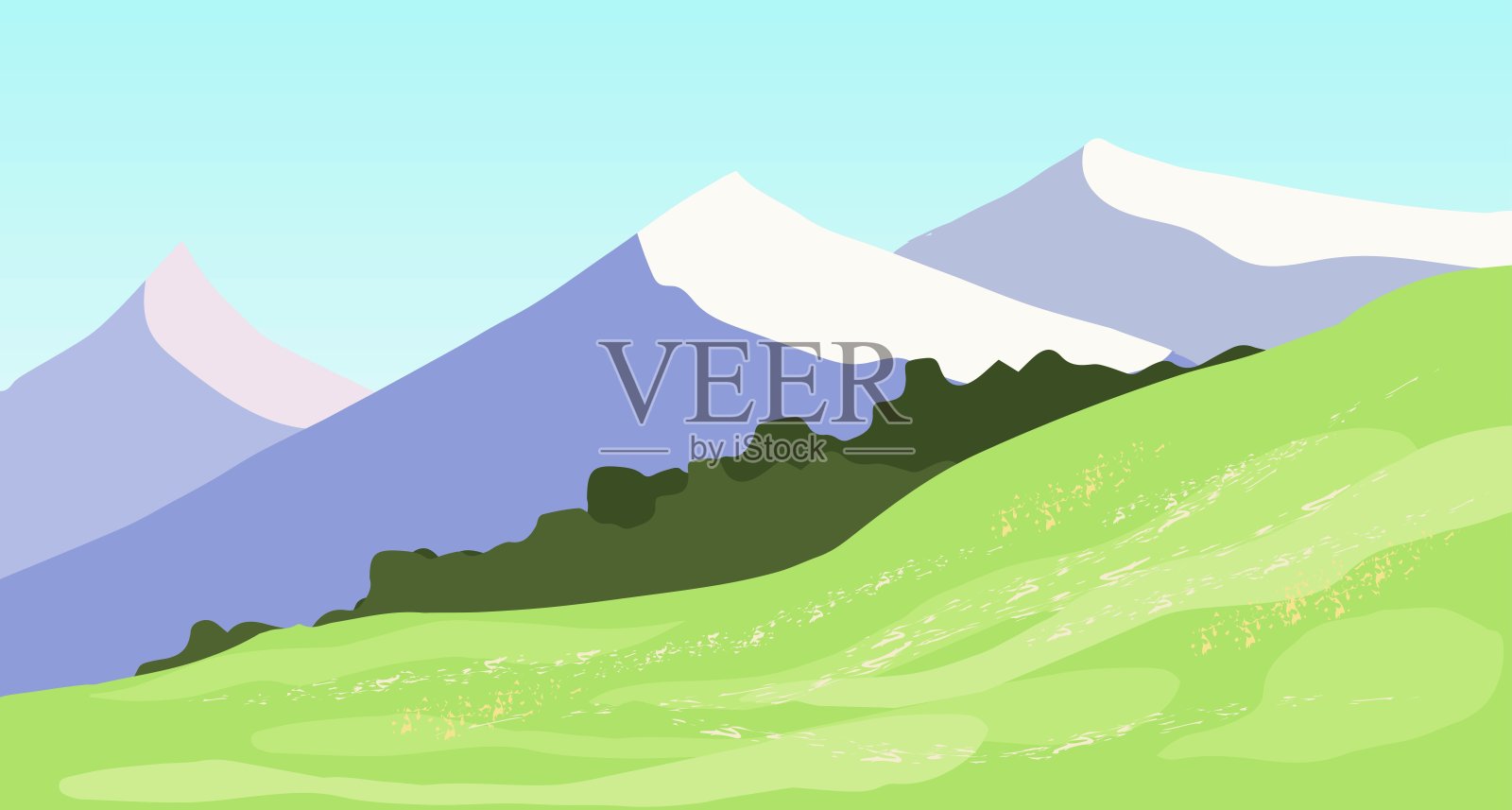 绿色的景观与山丘和森林。矢量插图。插画图片素材