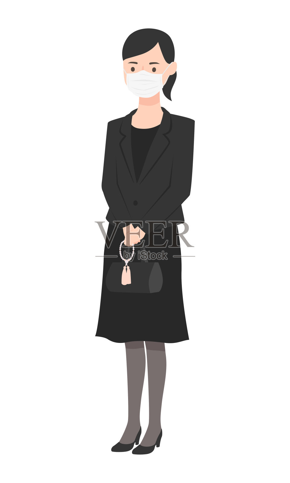 一个穿着丧服戴着面具的女人的插图。设计元素图片