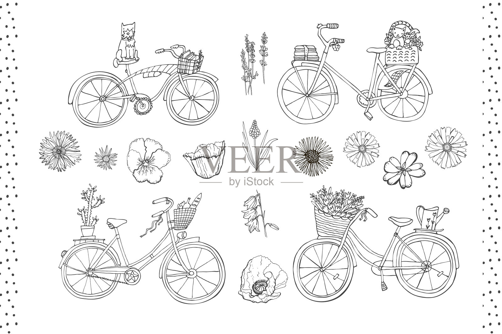 自行车用鲜花插画图片素材