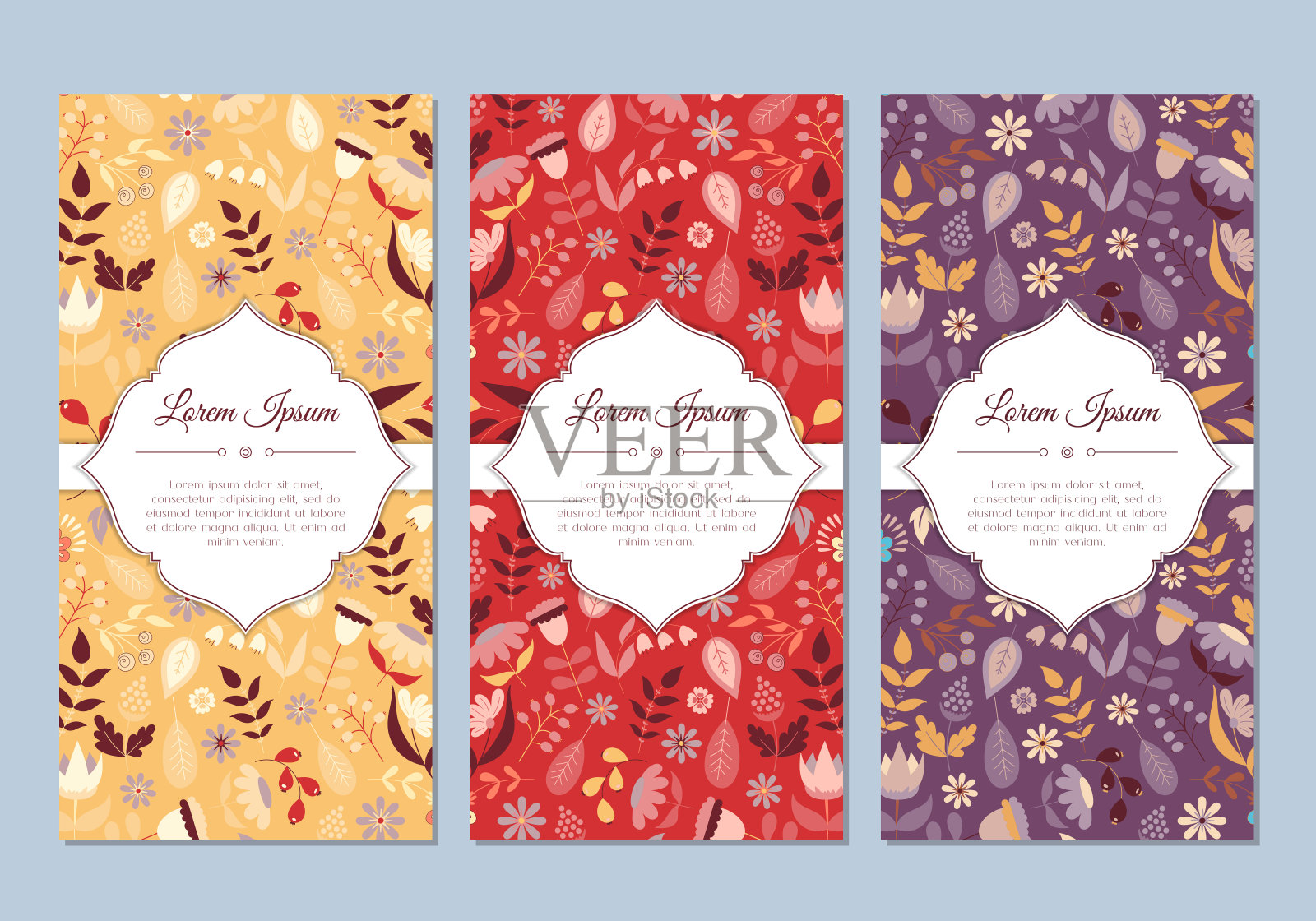 可爱的复古涂鸦花卉卡片集插画图片素材