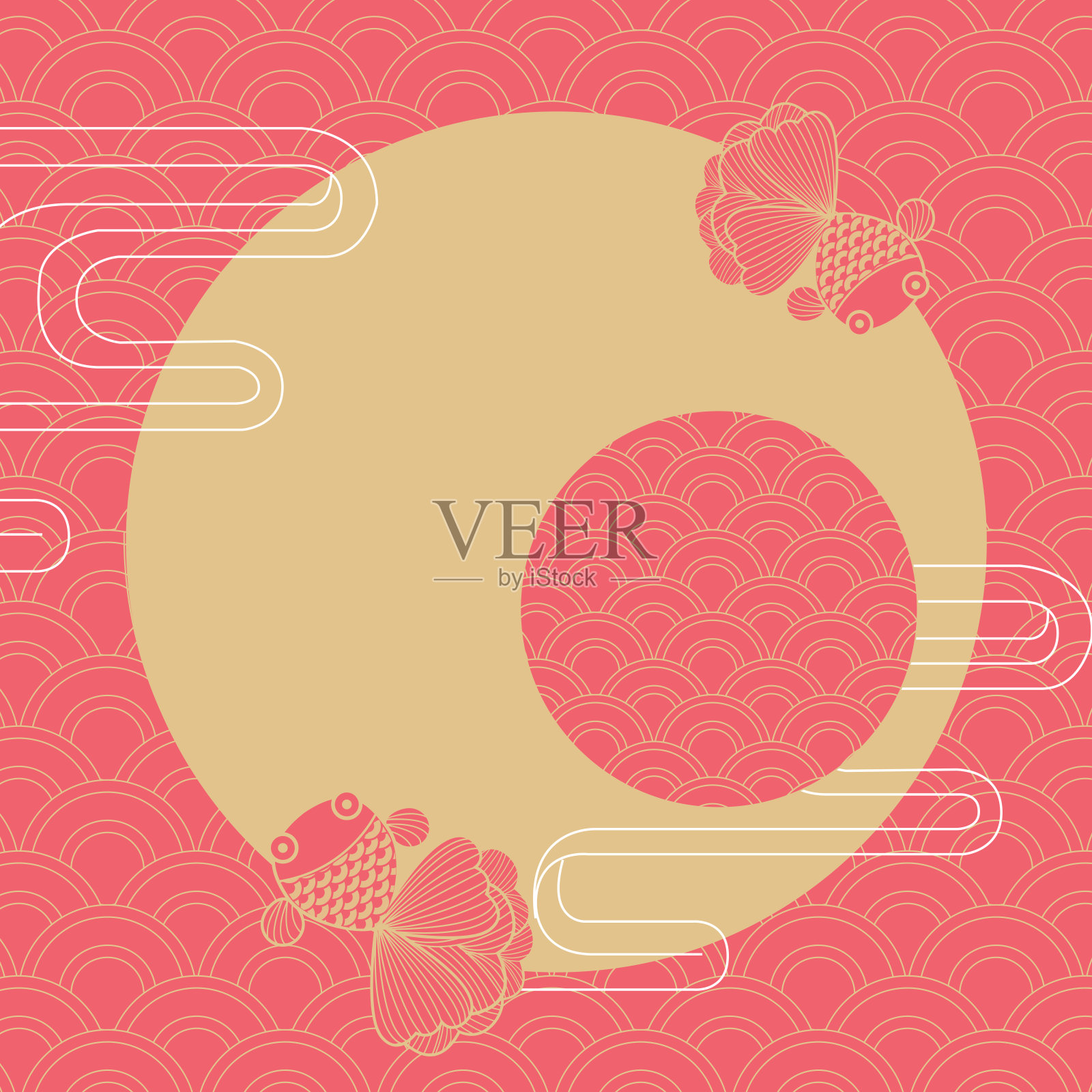 东方金鱼画框图案。插画图片素材