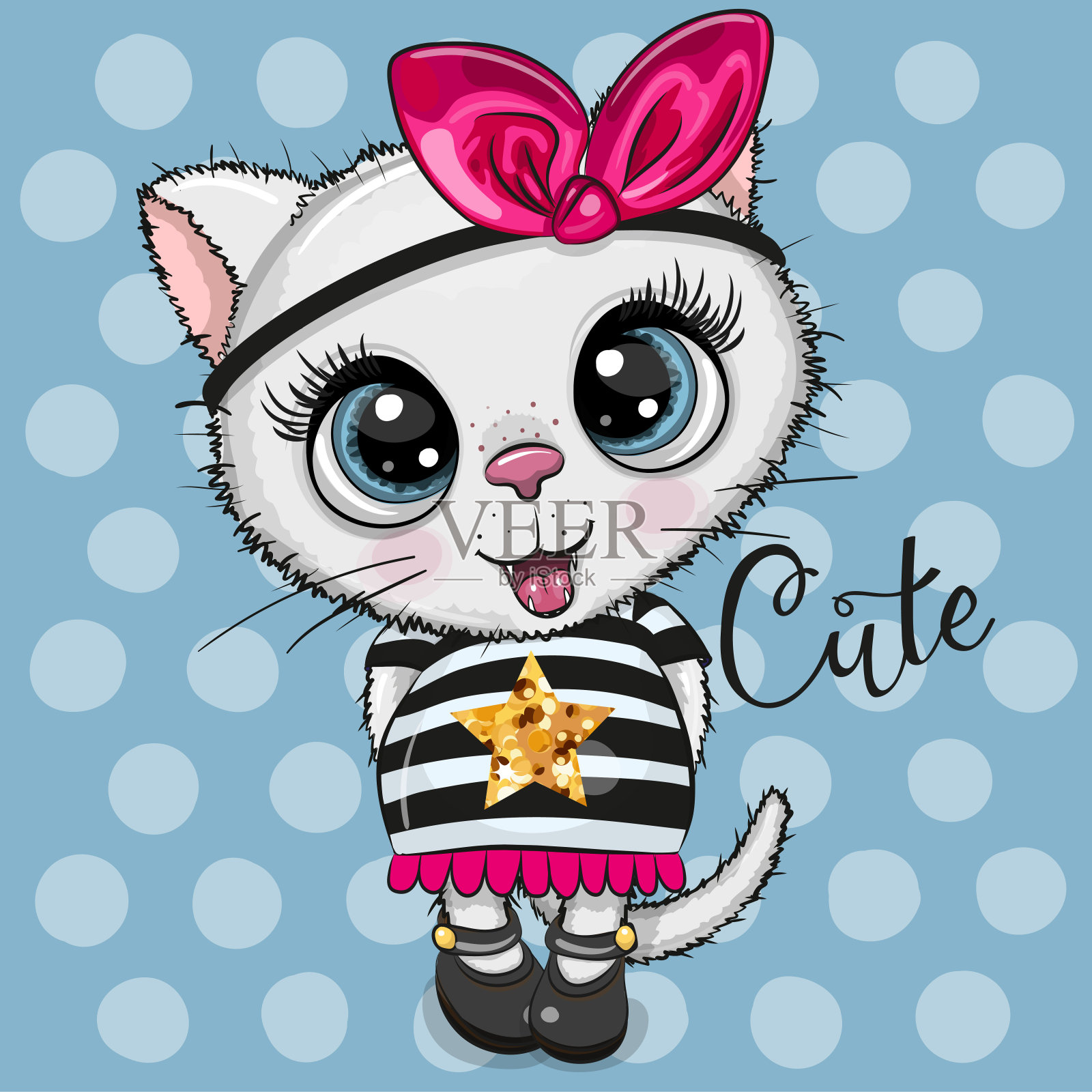 卡通白色小猫在一个点的背景设计元素图片