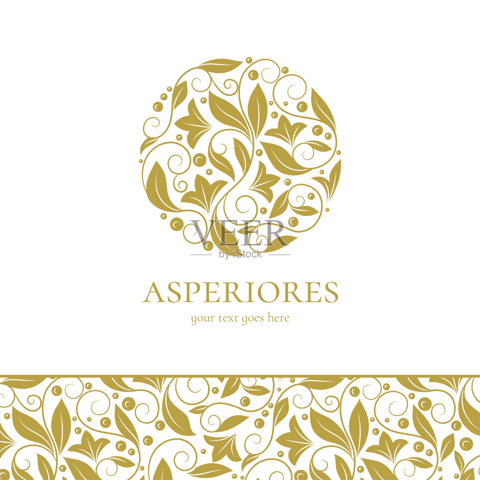 金色会徽，有机叶片呈圆形。可用于珠宝、美容、时尚等行业。伟大的标志，字母，邀请，传单，菜单，背景，或任何理想的想法。插画图片素材