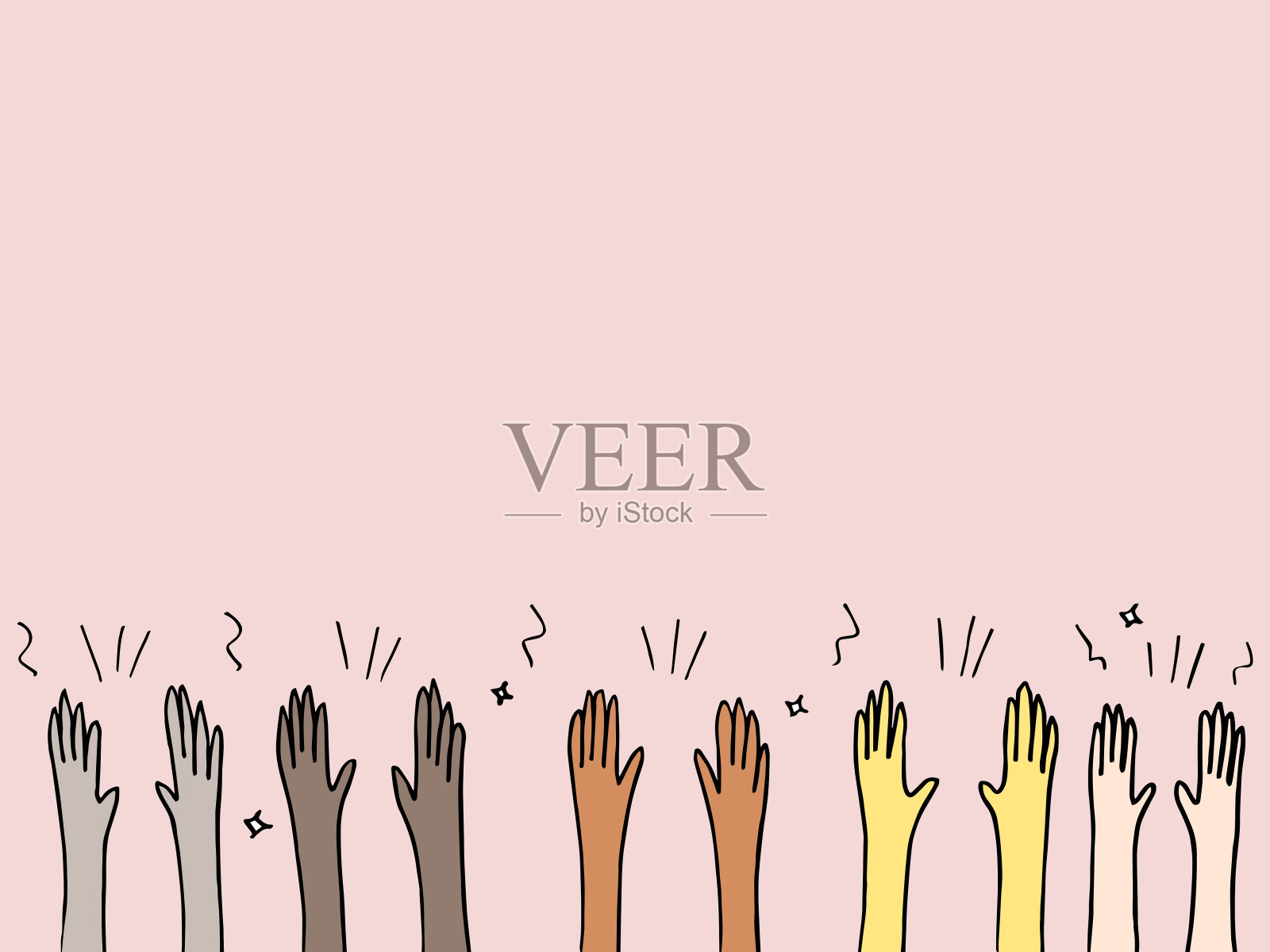 手绘素描风格的人的手鼓掌鼓掌。掌声，竖起大拇指的手势涂鸦风格，矢量图。设计元素图片