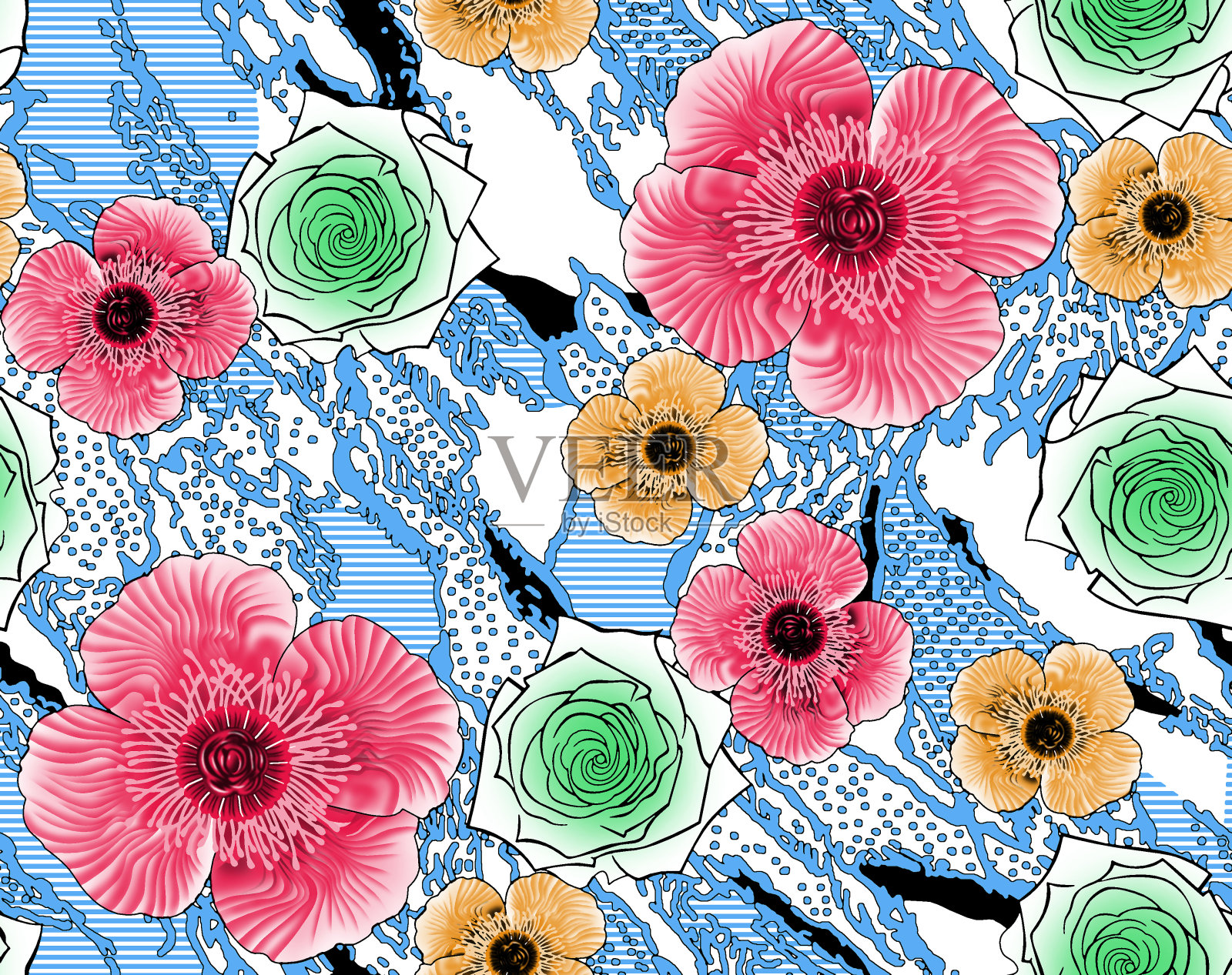 抽象花卉图案与色彩背景的多目的插画图片素材