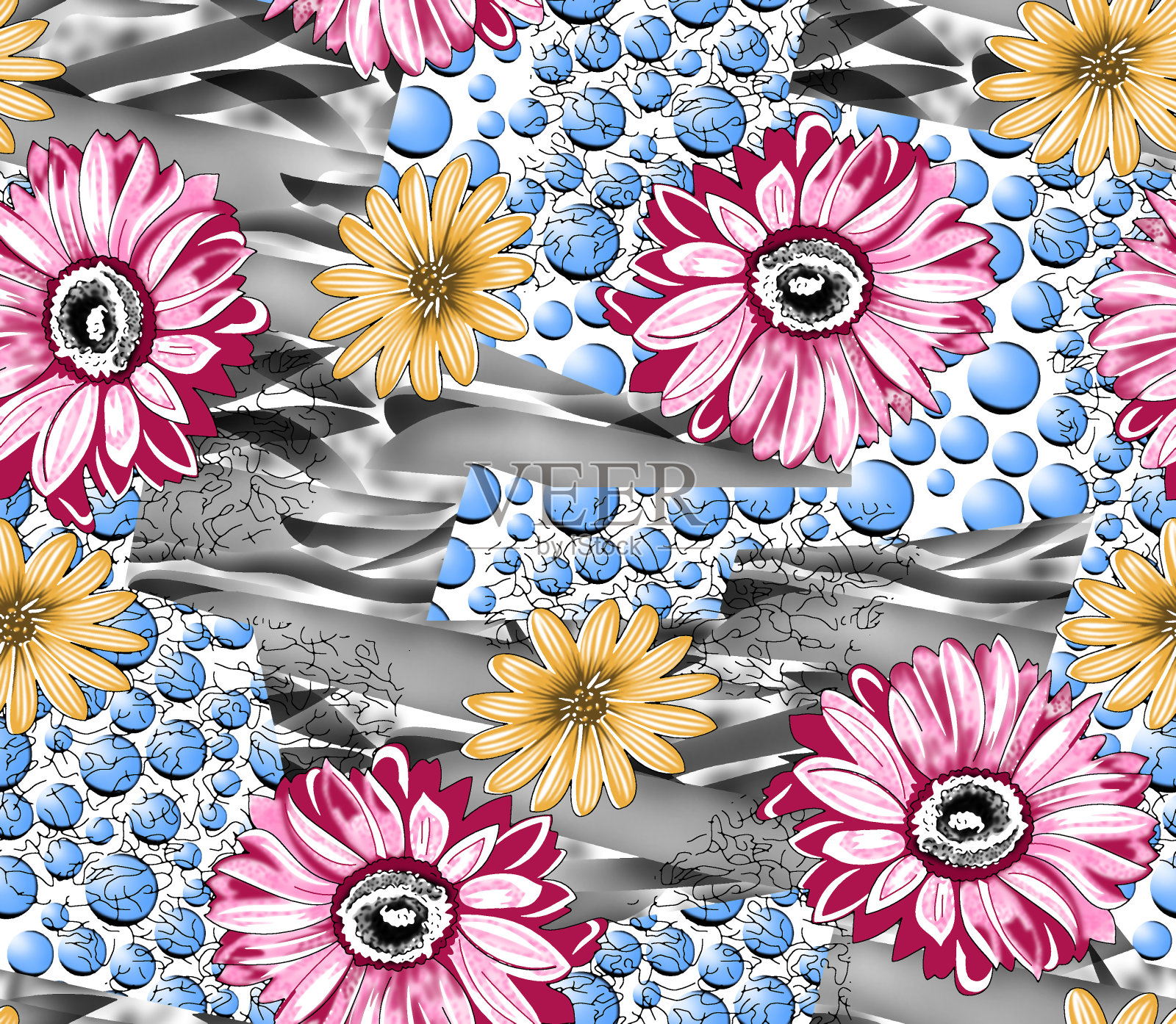 抽象花卉图案与色彩背景的多目的插画图片素材