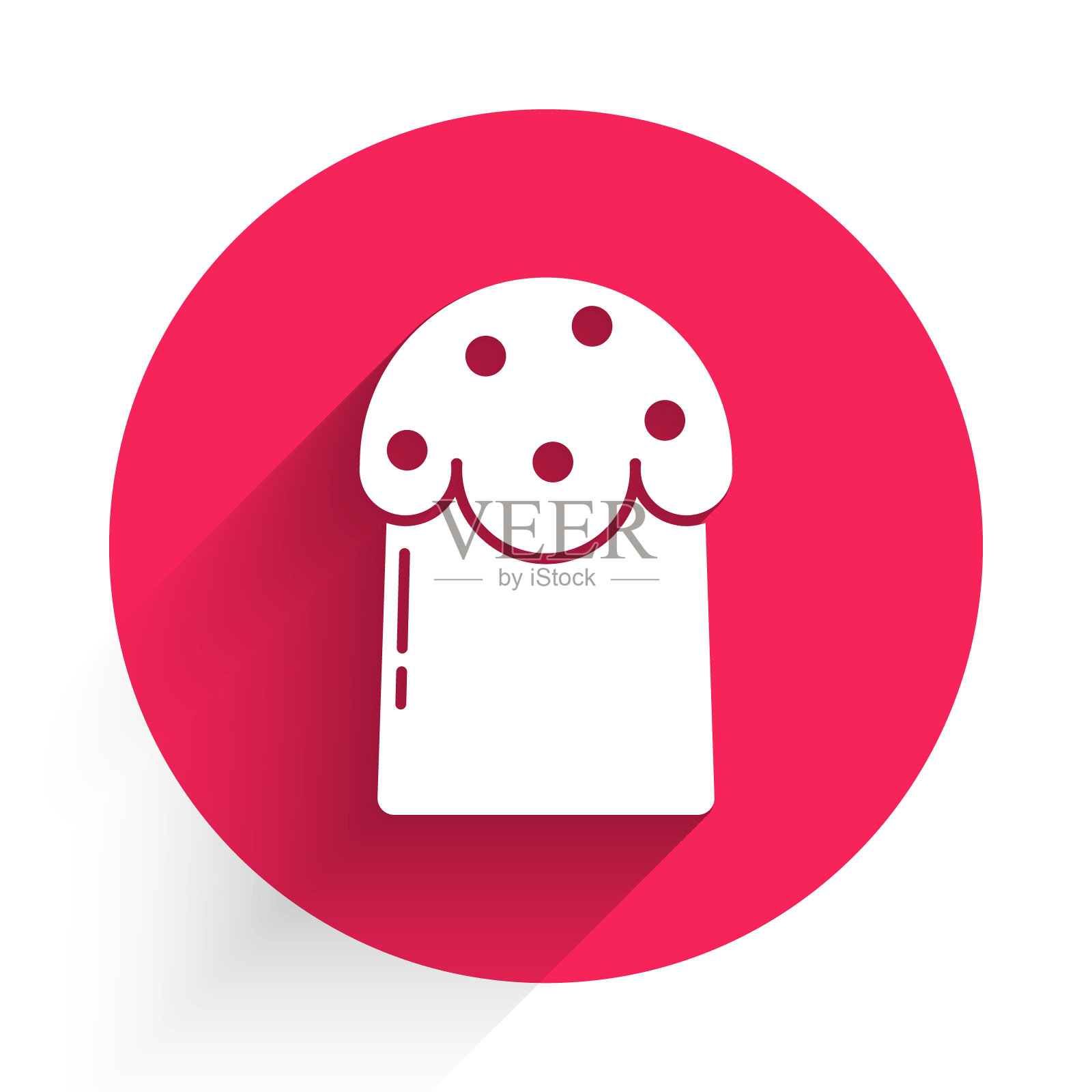 白色复活节蛋糕图标孤立着长长的影子。复活节快乐。红色圆圈按钮。矢量图图标素材