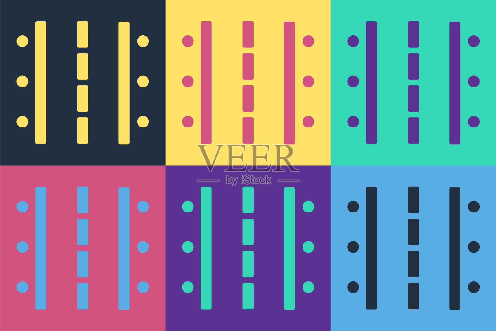 波普艺术机场跑道起飞和降落飞机图标孤立的颜色背景。矢量图插画图片素材