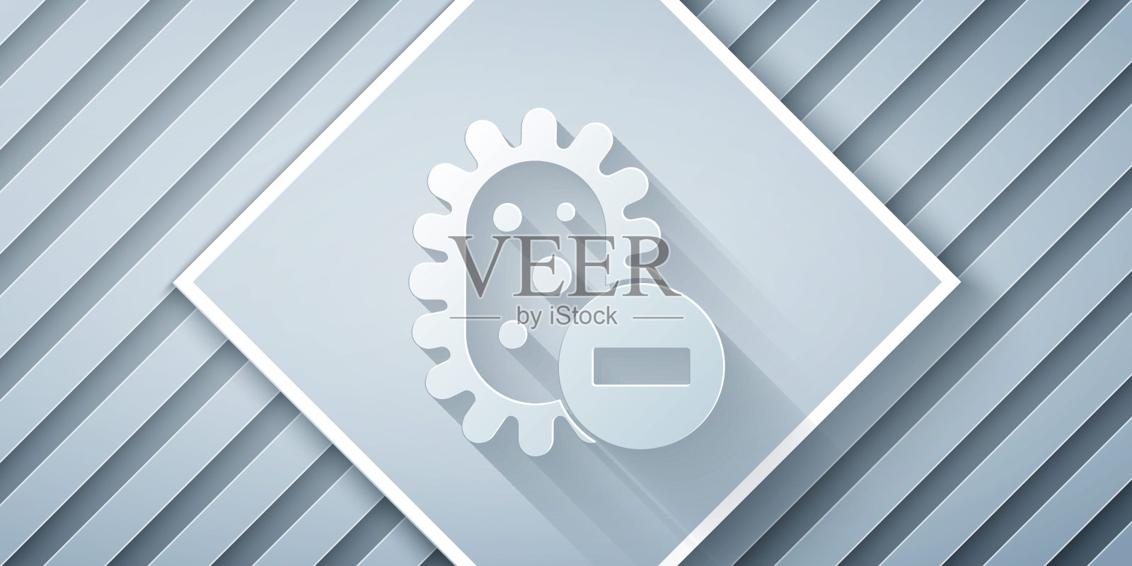 灰色背景上隔离的阴性病毒图标。冠状病毒2019-nCoV。细菌和细菌，细胞癌症，微生物，真菌。纸艺术风格。矢量图插画图片素材