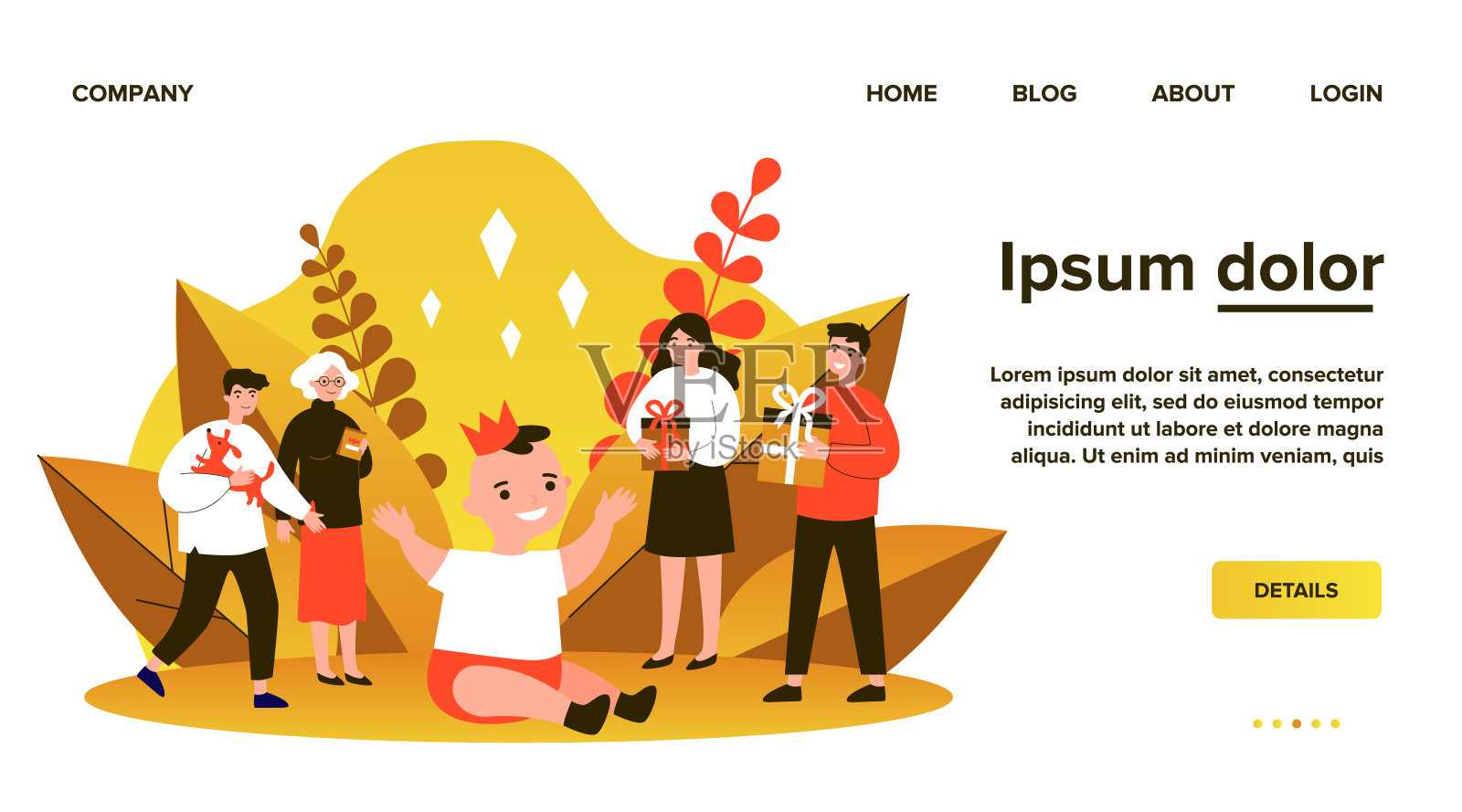 快乐的幼童庆祝第一个生日派对插画图片素材