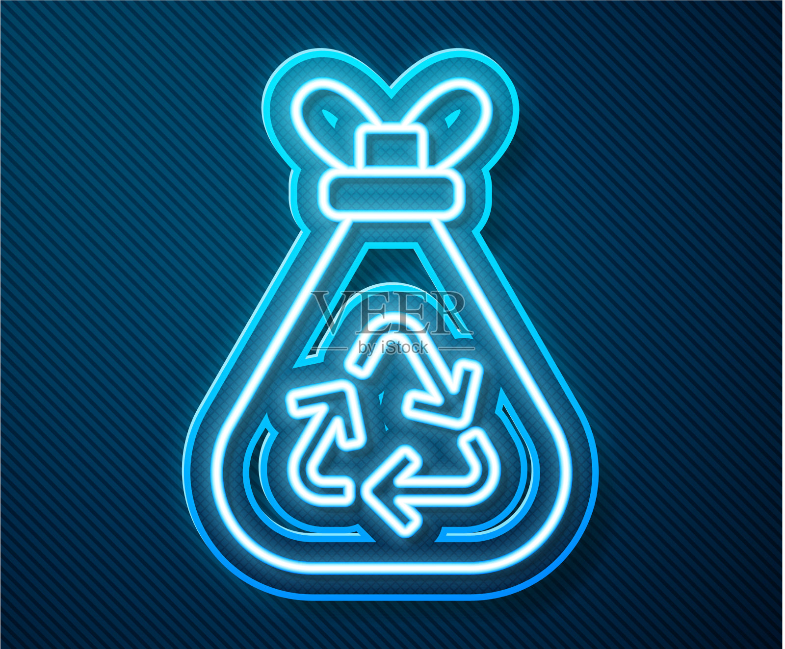 发光的霓虹线垃圾袋与回收标志插画图片素材