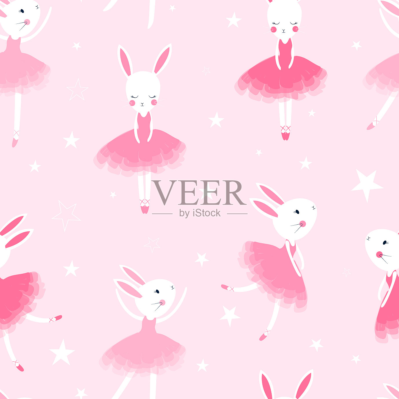 兔子芭蕾舞手画插画图片素材