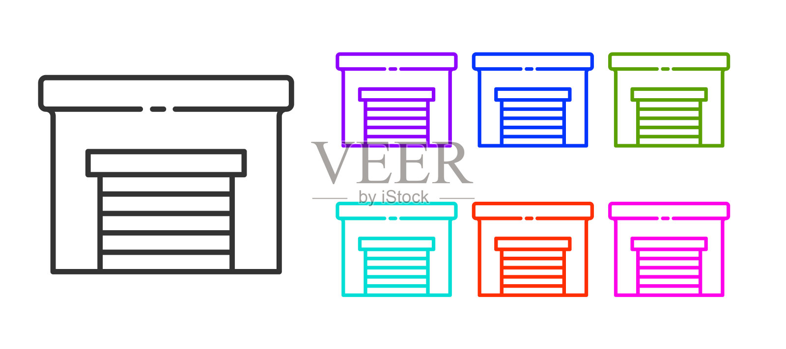 黑色线车库图标孤立在白色背景。设置图标丰富多彩。矢量图图标素材