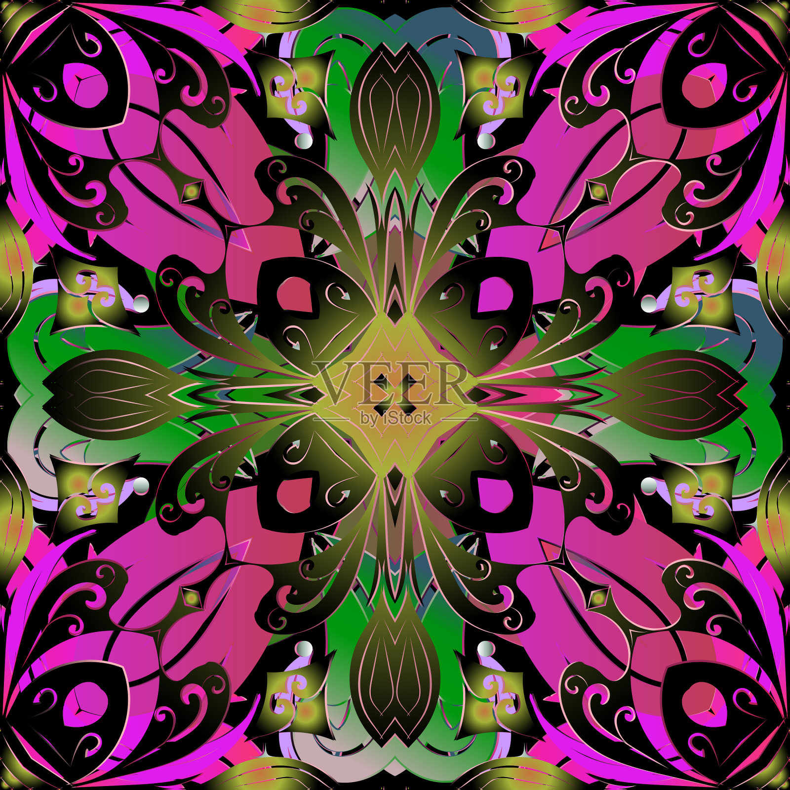 色彩鲜艳的花卉无缝花纹观赏性插画图片素材