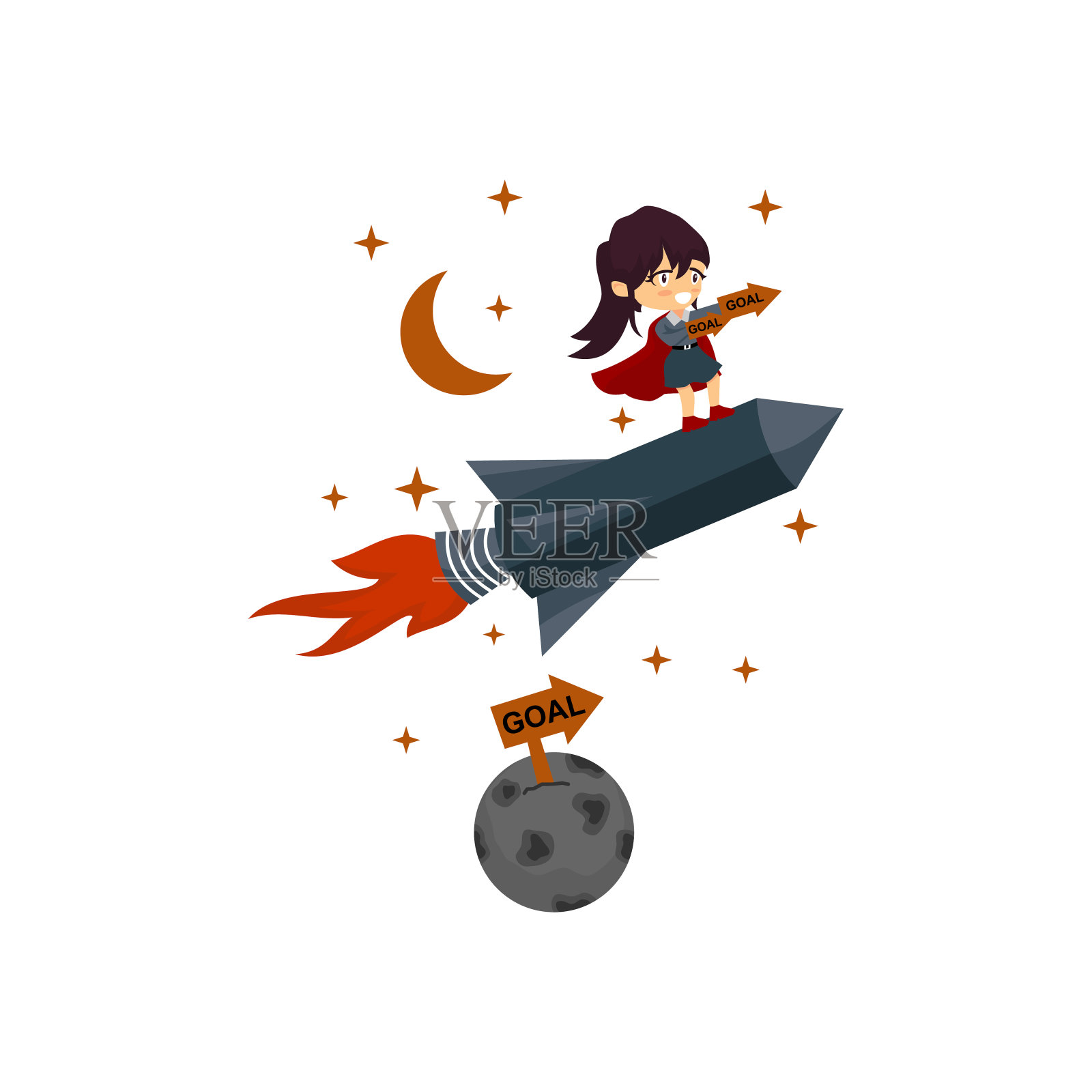 女商人骑着火箭穿越地球插画图片素材