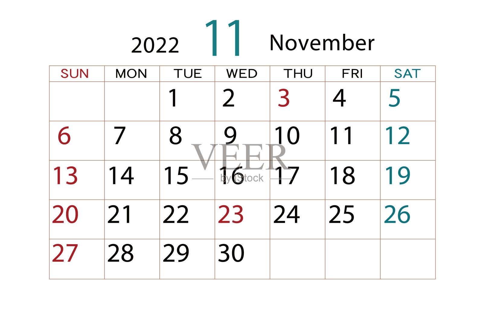 2022年日历设计月11月插画图片素材