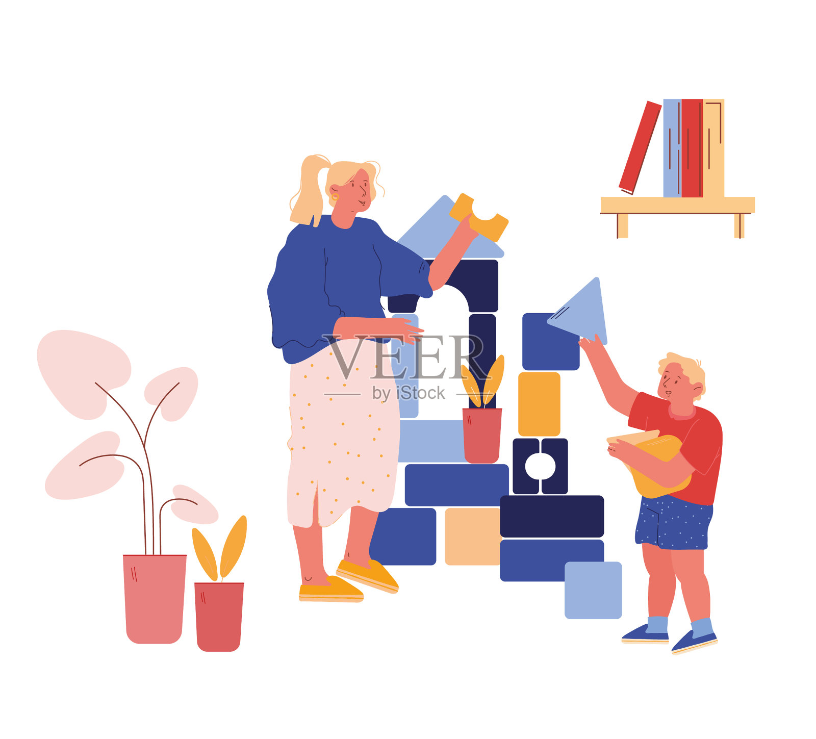 患有自闭症的年轻女子和小男孩设计元素图片