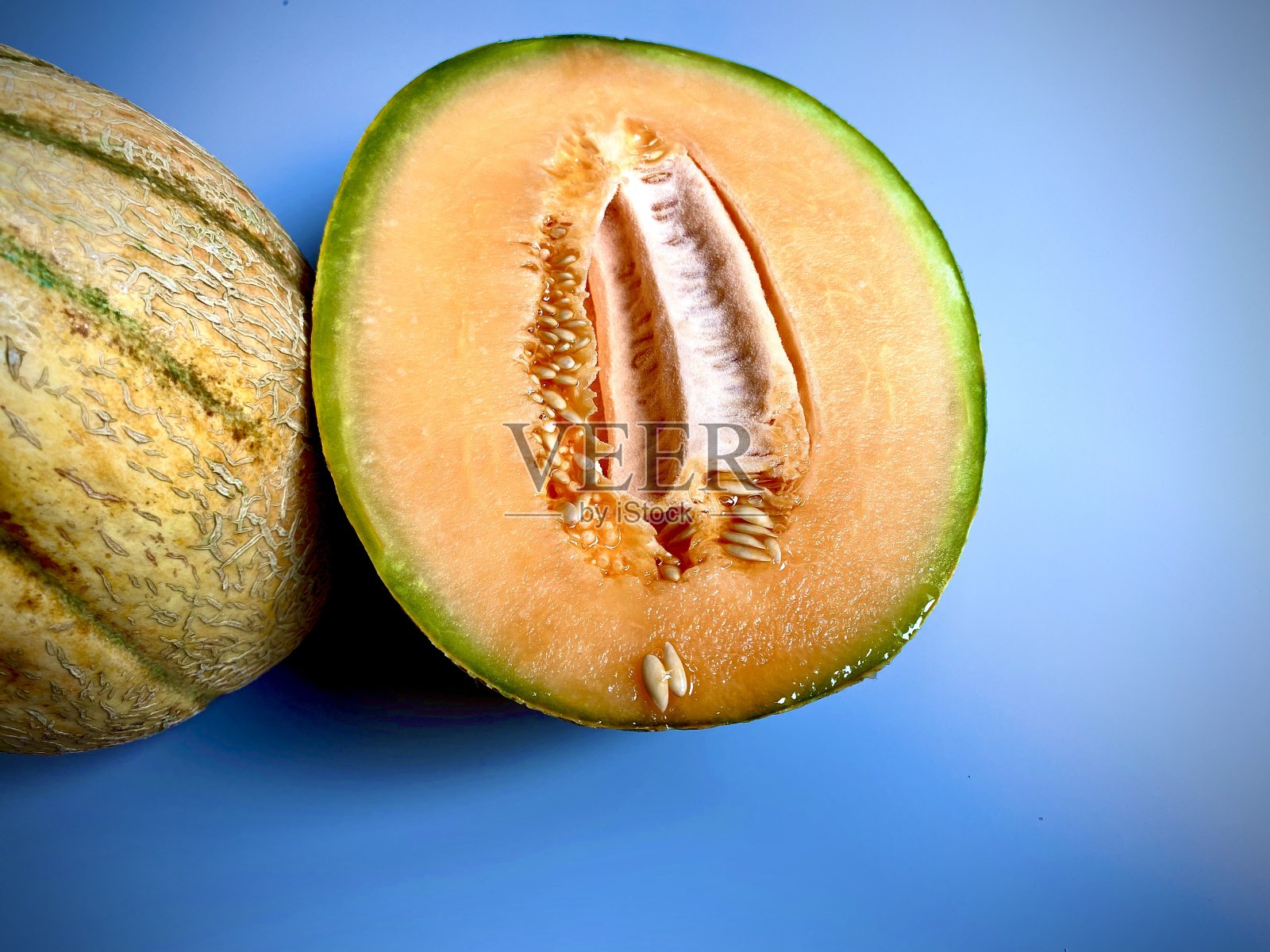 新鲜成熟的甜瓜，特写镜头:选择性聚焦照片摄影图片