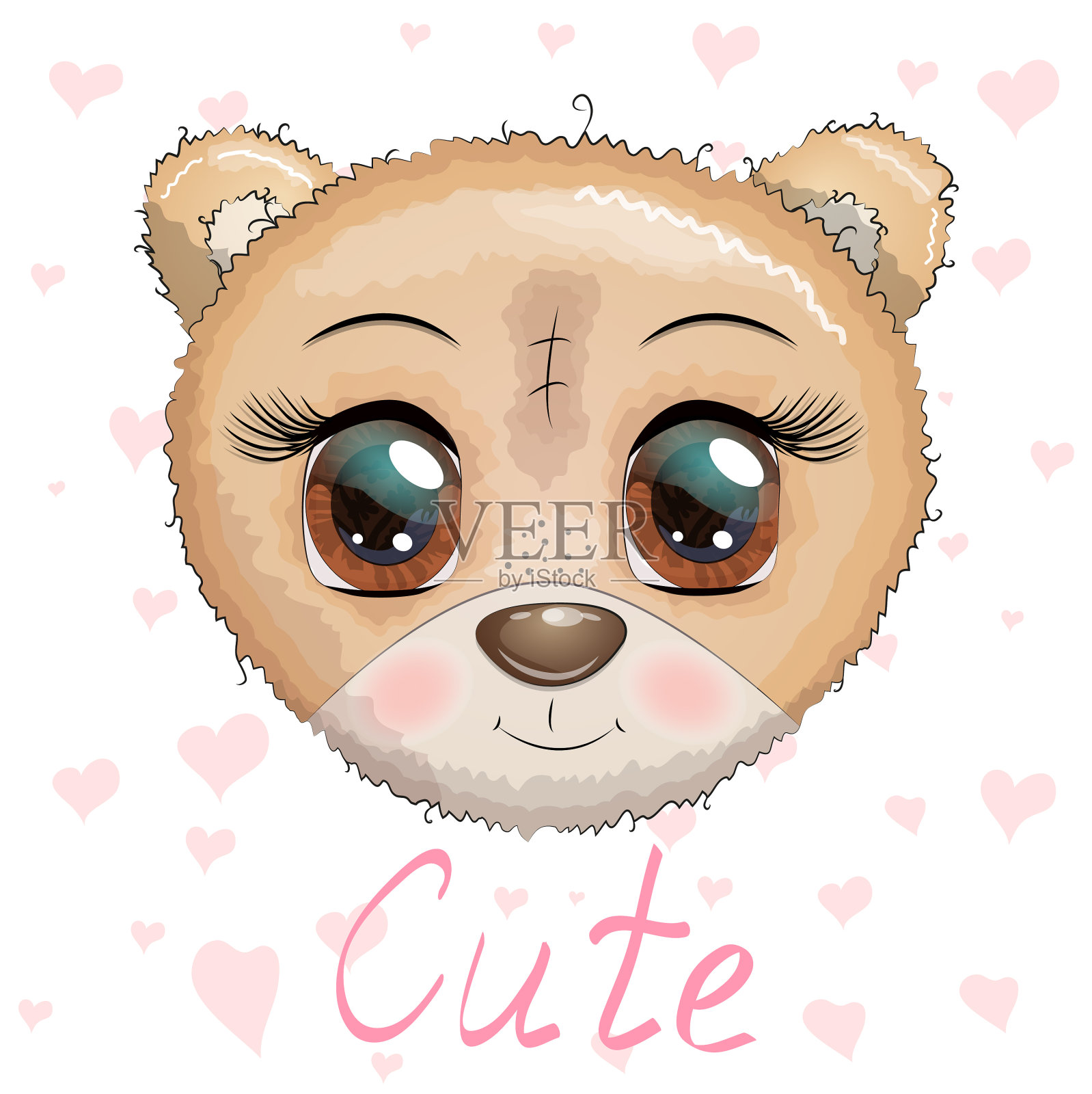 可爱的卡通口吻熊与独角兽的角插画图片素材