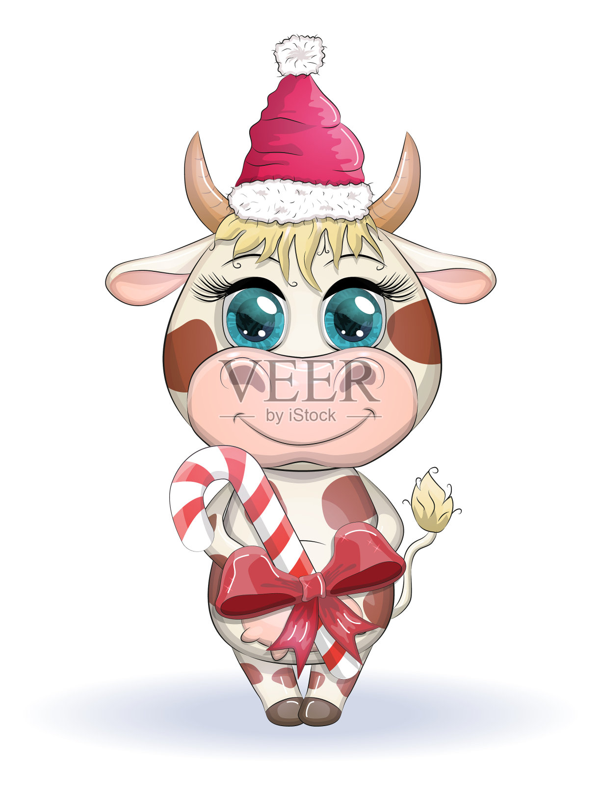 可爱卡通牛牛与圣诞糖果和设计元素图片