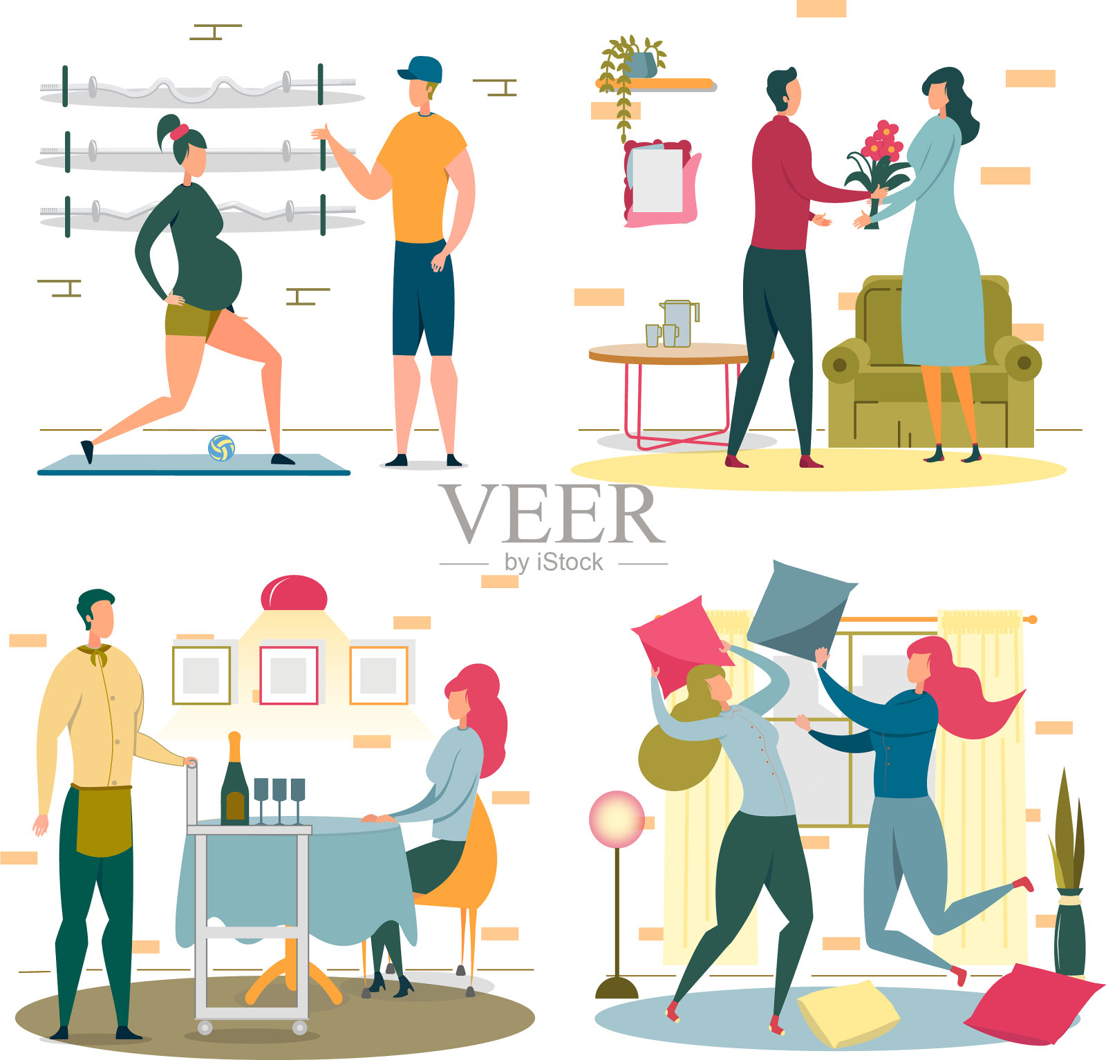 生活方式常规孕妇枕头大战插画图片素材