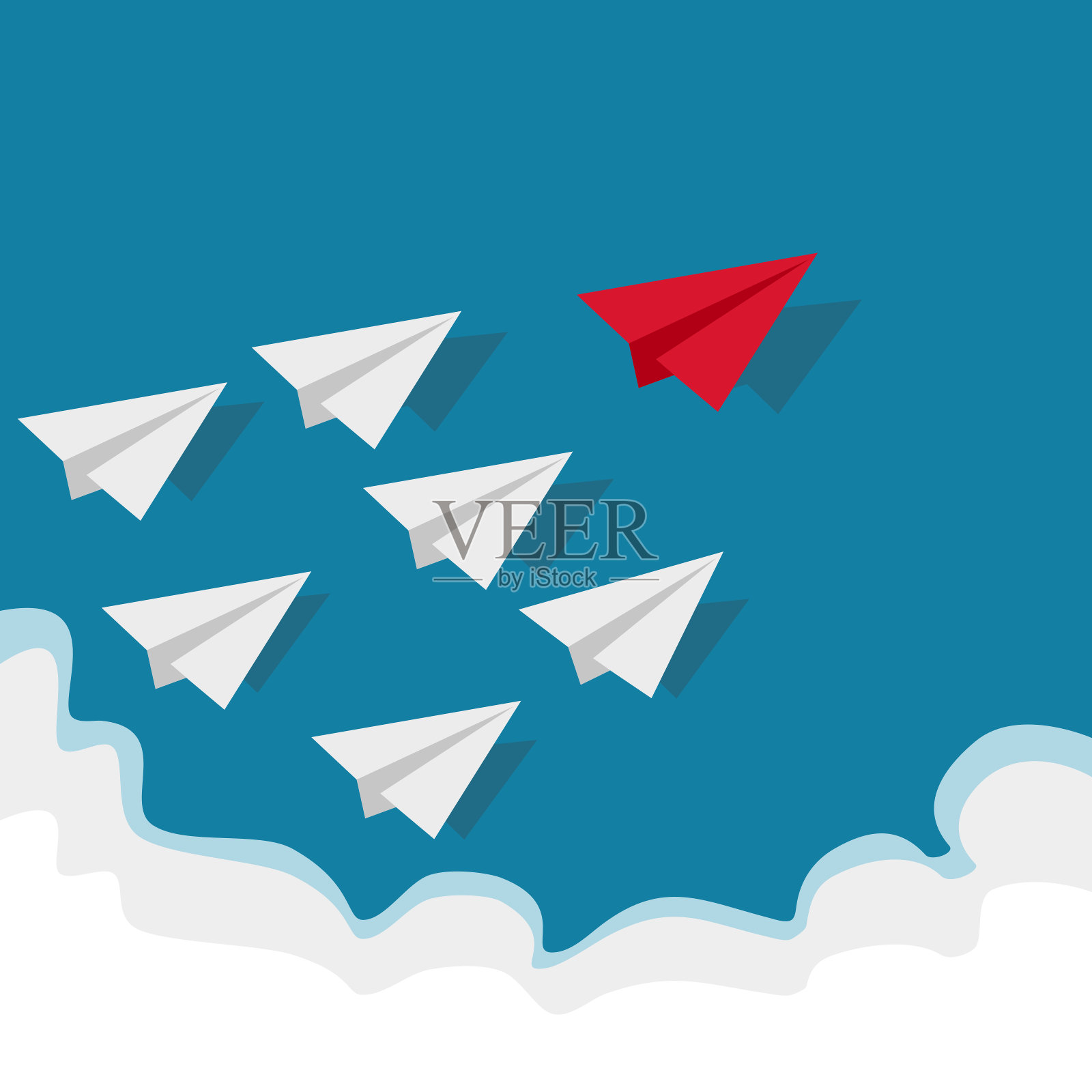 纸飞机向量。21、竞争到目的地，攀上天空，走向成功的目标。企业金融的概念插画图片素材