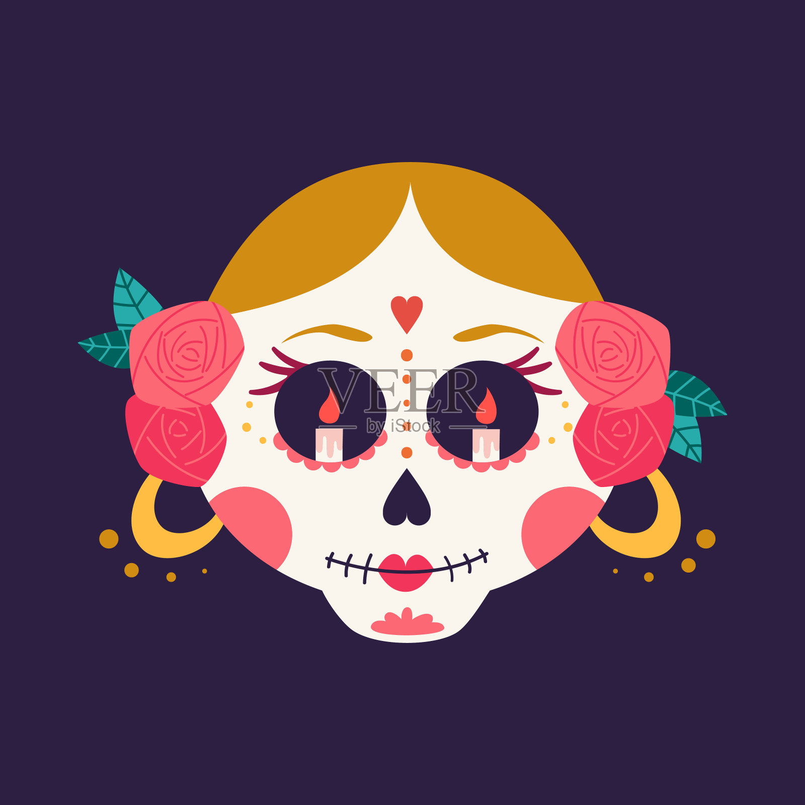 糖骷髅，糖头，骷髅脸，卡通骷髅，卡拉维拉，墨西哥。万圣节，亡灵节，亡灵节。插画图片素材