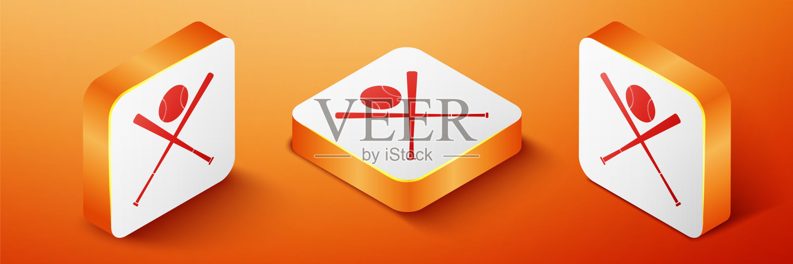 2.5D交叉棒球棒和球图标图标素材