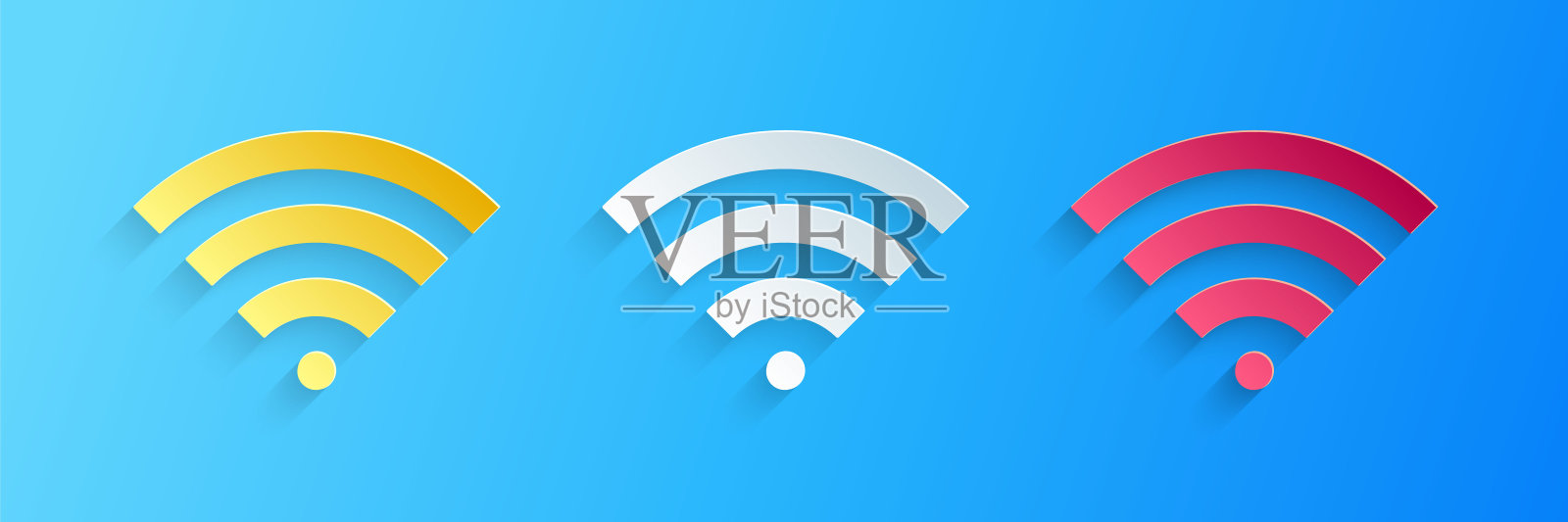 纸切割Wi-Fi无线互联网网络符号图标孤立在蓝色背景。纸艺术风格。向量图标素材