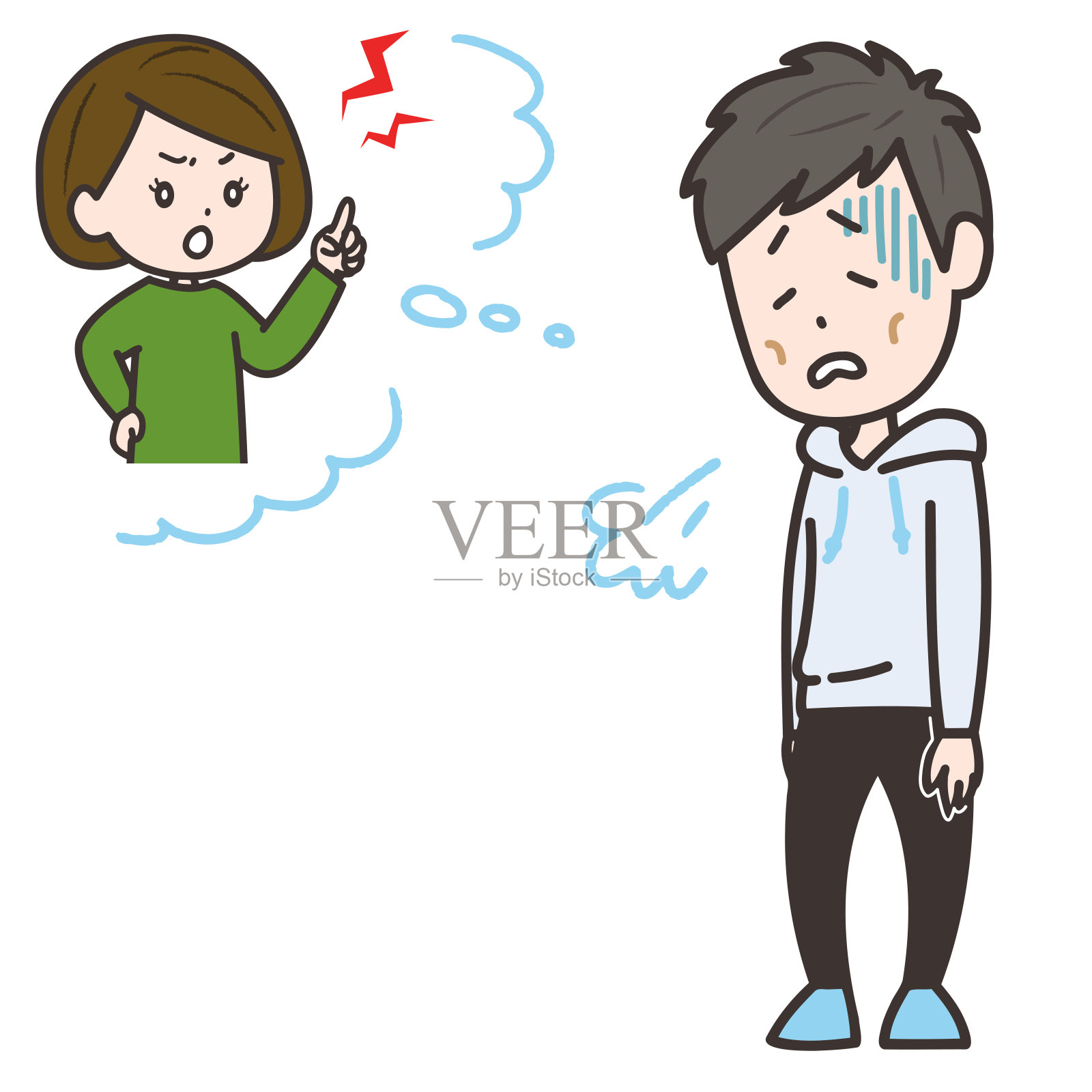 这是一个男人因为被女人抱怨而累的例子。矢量图像。插画图片素材