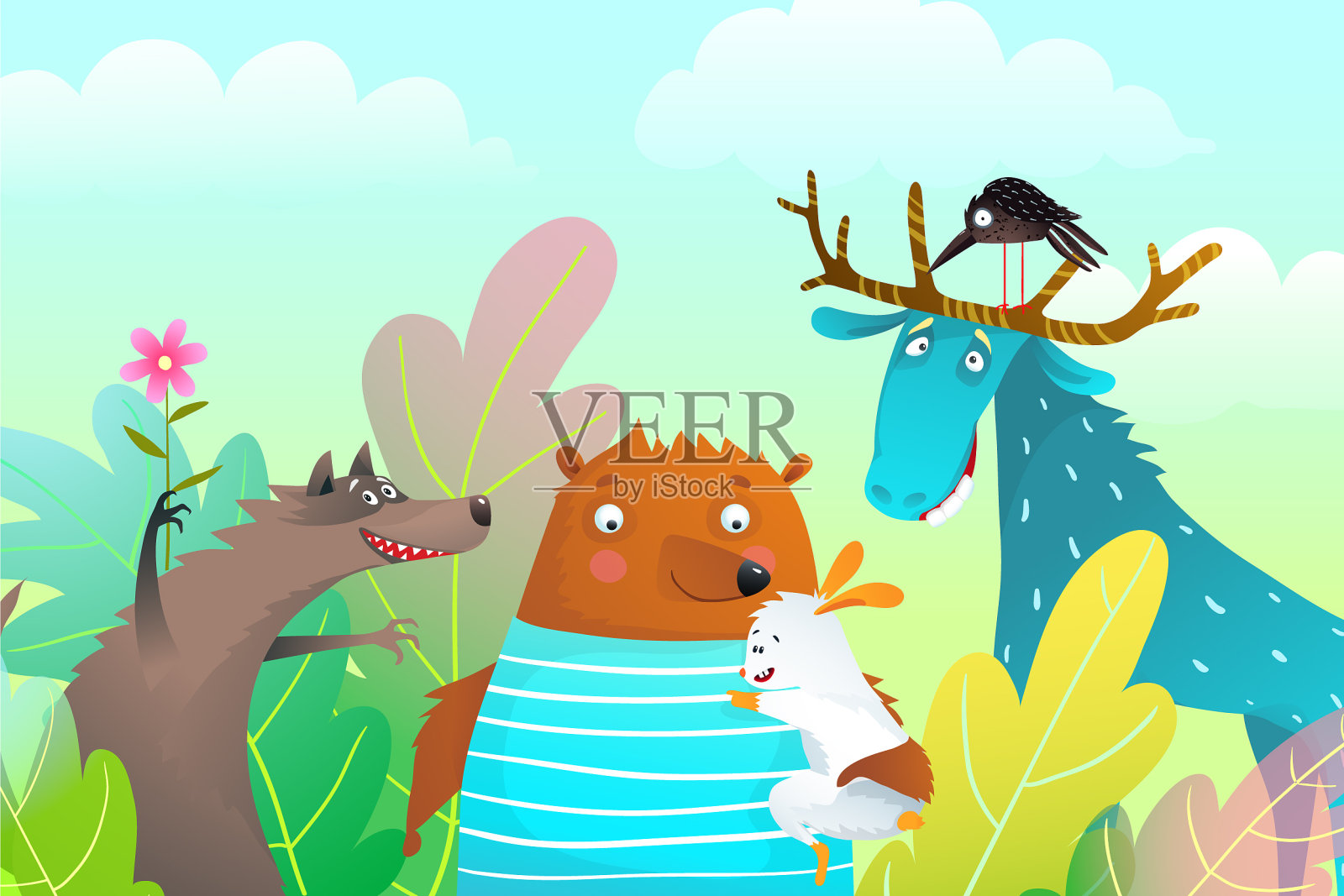 动物人物友情画像中插画图片素材