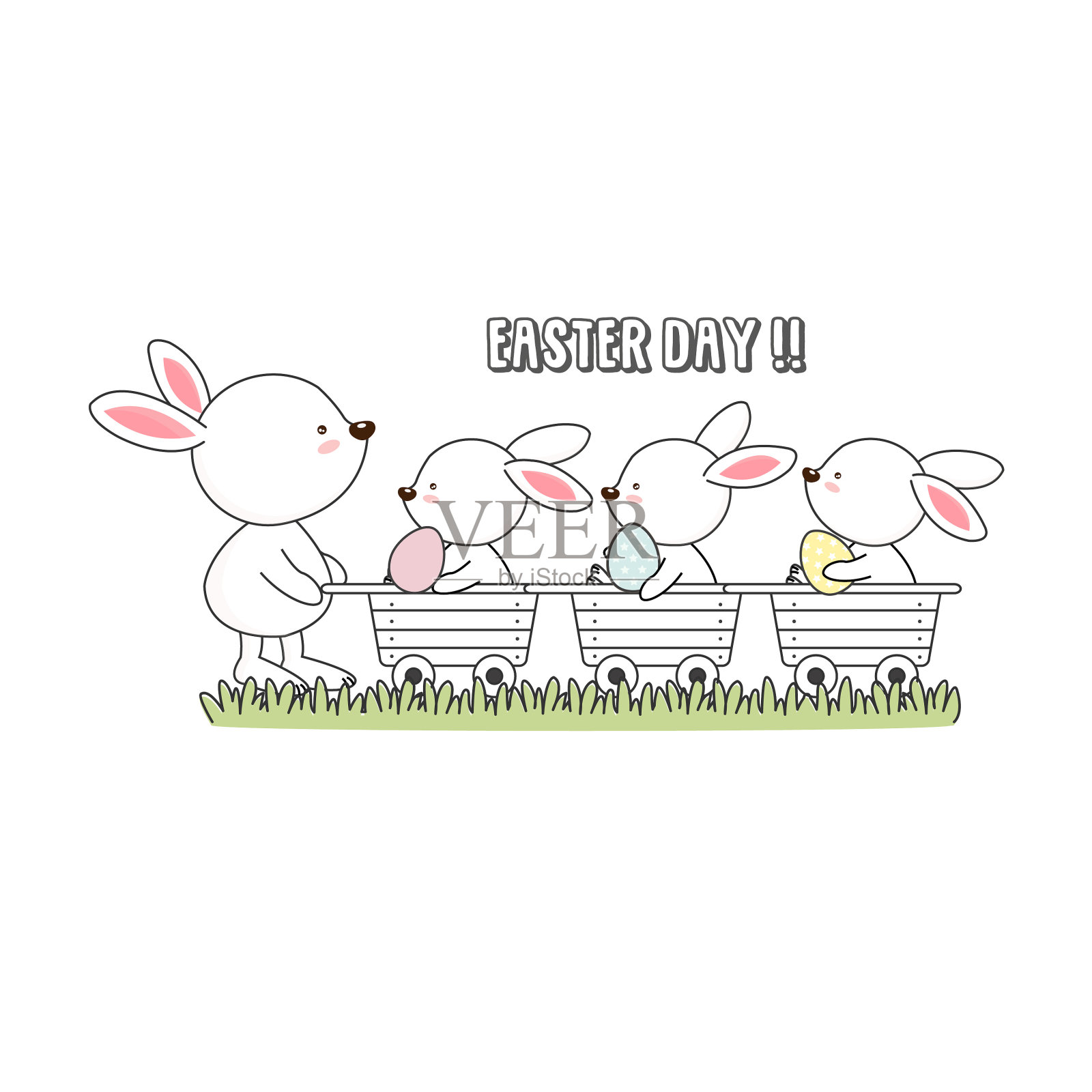 复活节快乐卡片，复活节兔子和彩蛋设计元素图片