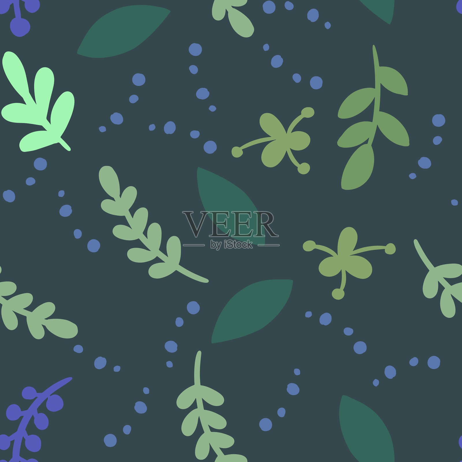 摘要叶和草本植物复古无缝图案插画图片素材