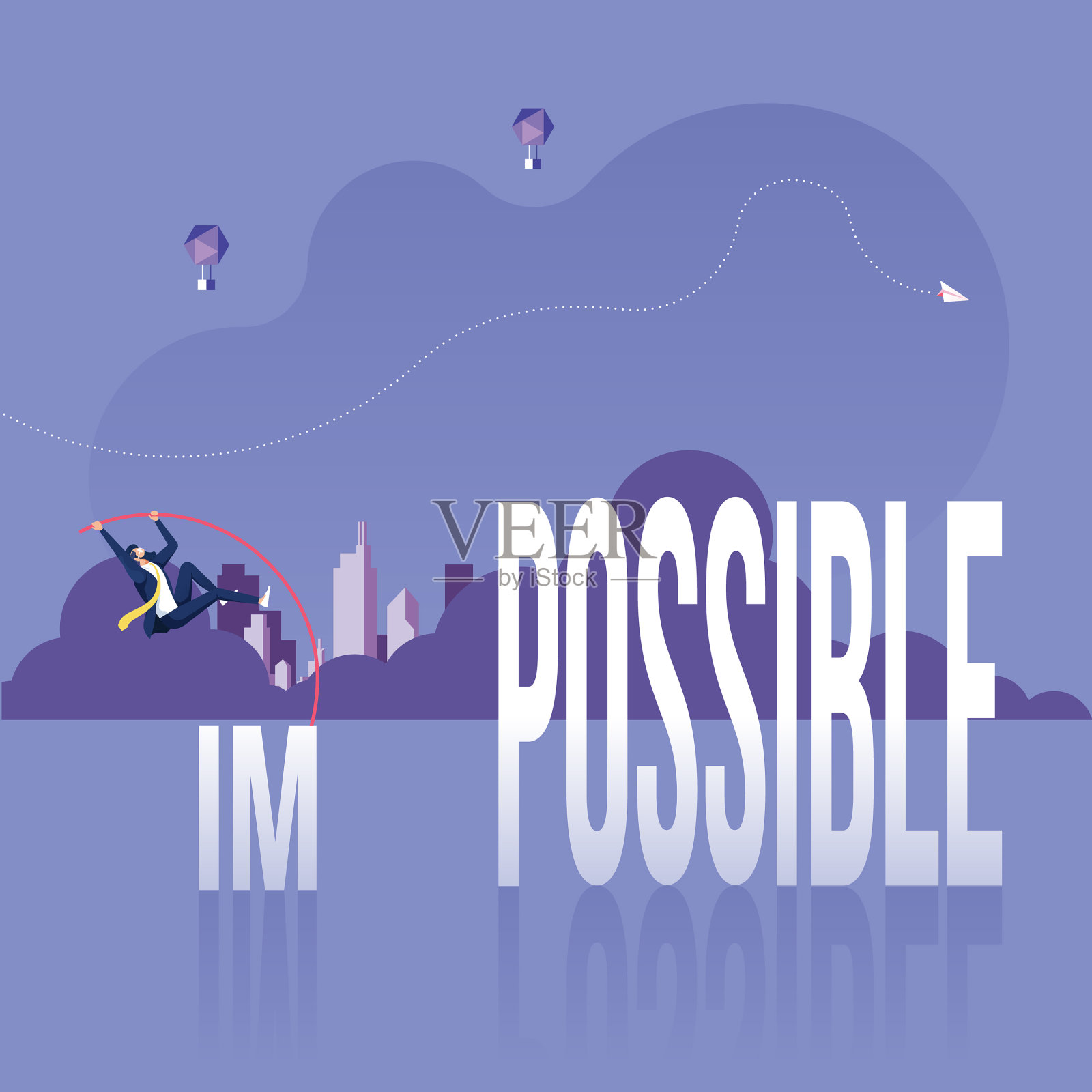 商人撑杆跳过不可能的字插画图片素材