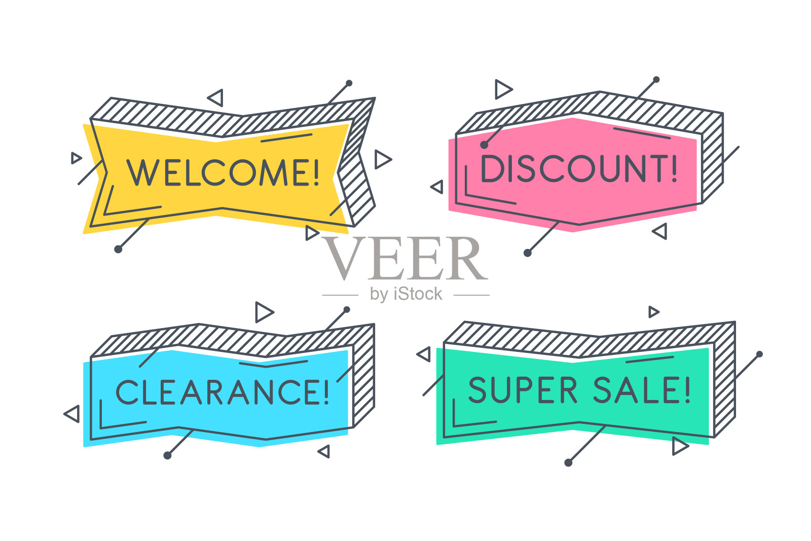 线性推广条幅造型，彩色贴纸设计。设计元素图片