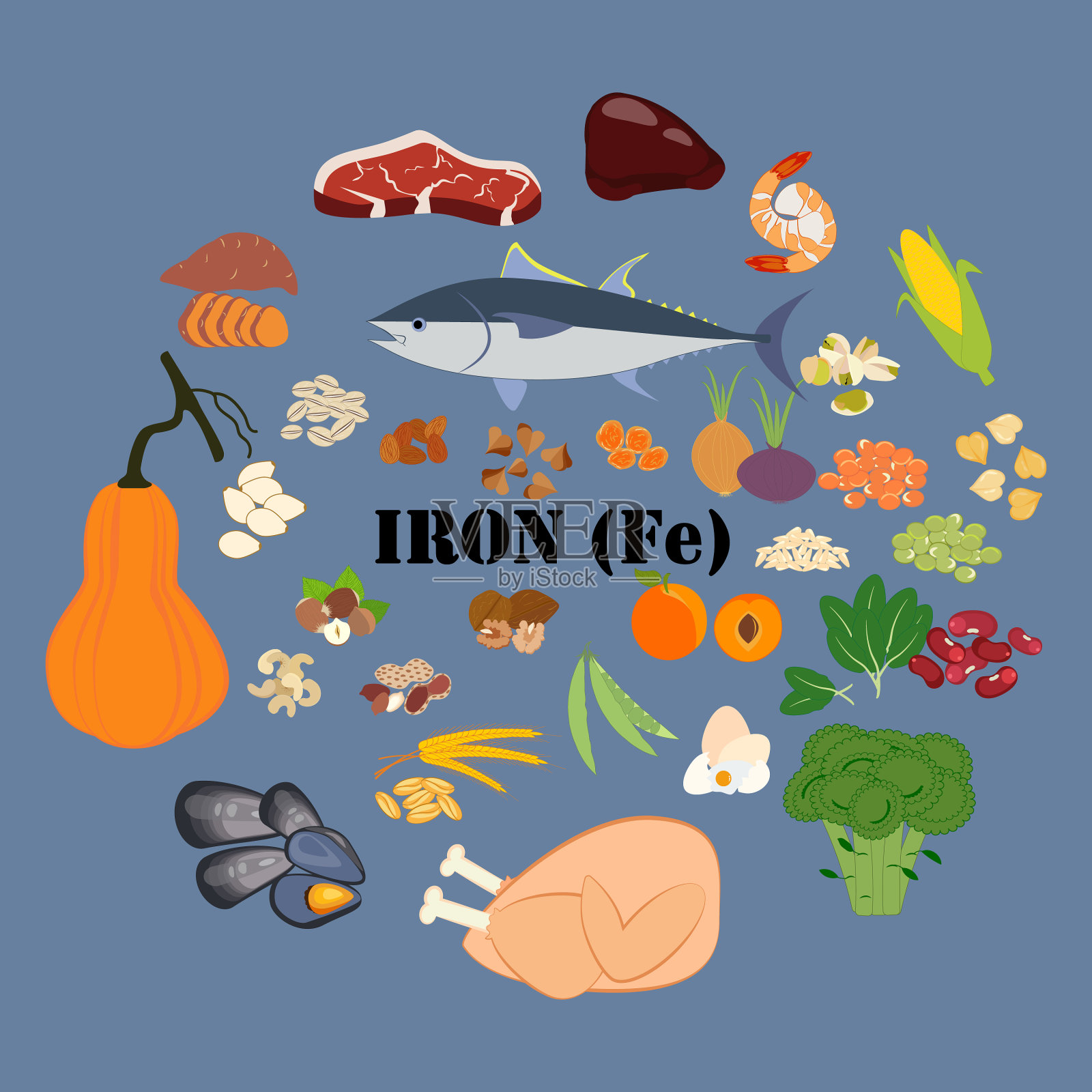 铁，铁矿物质，微量元素，健康有机插画图片素材