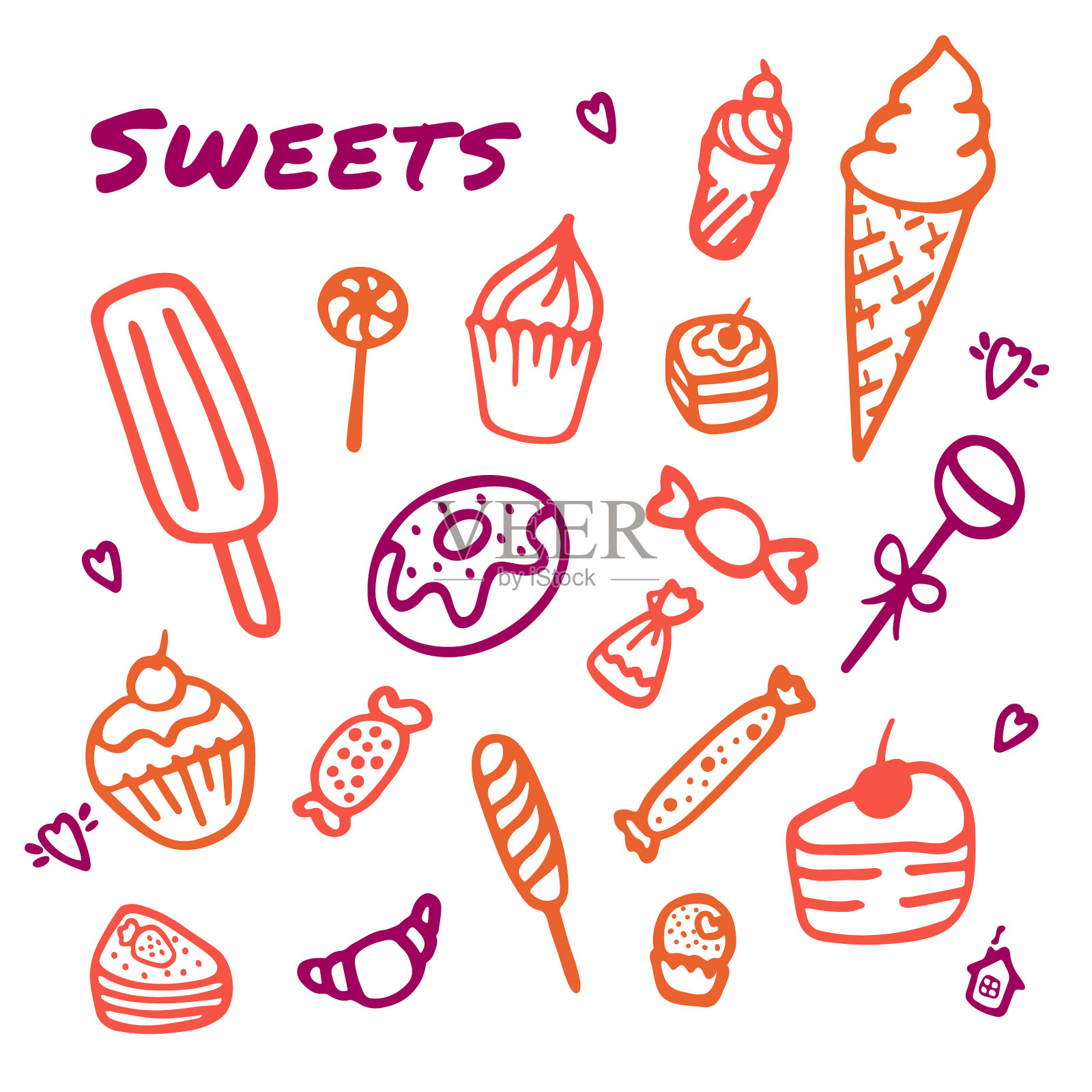 手绘糖果涂鸦元素设置糖果插画图片素材