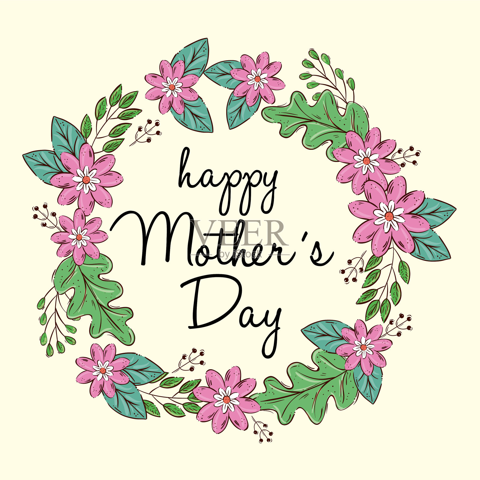 母亲节快乐卡片与相框的圆形插画图片素材