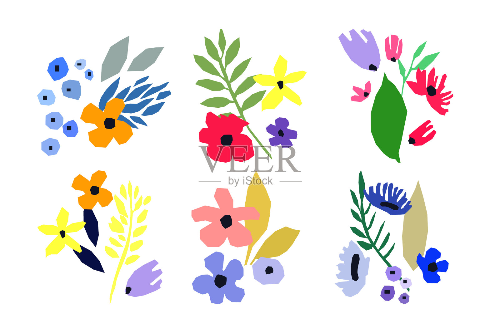 在白色背景上采集花朵插画图片素材