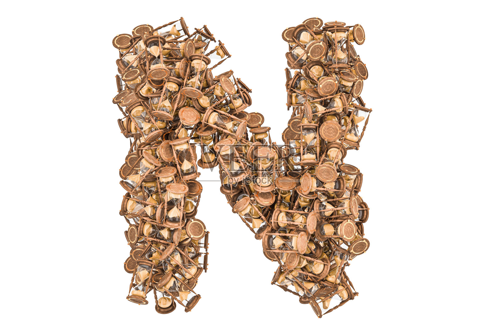 字母N来自沙漏，3D渲染孤立在白色背景上照片摄影图片