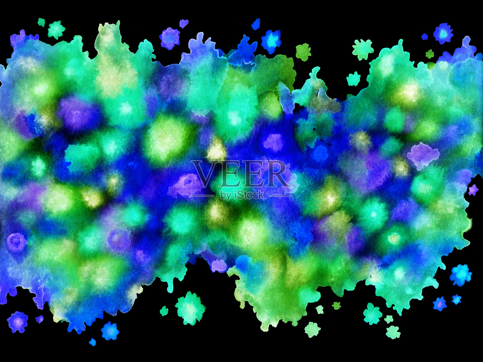 明亮的抽象背景与溅和污迹的油漆或程式化的花朵在黑色的背景插画图片素材
