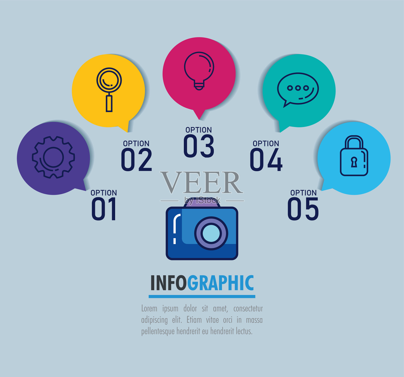 统计信息图表与相机和图标插画图片素材