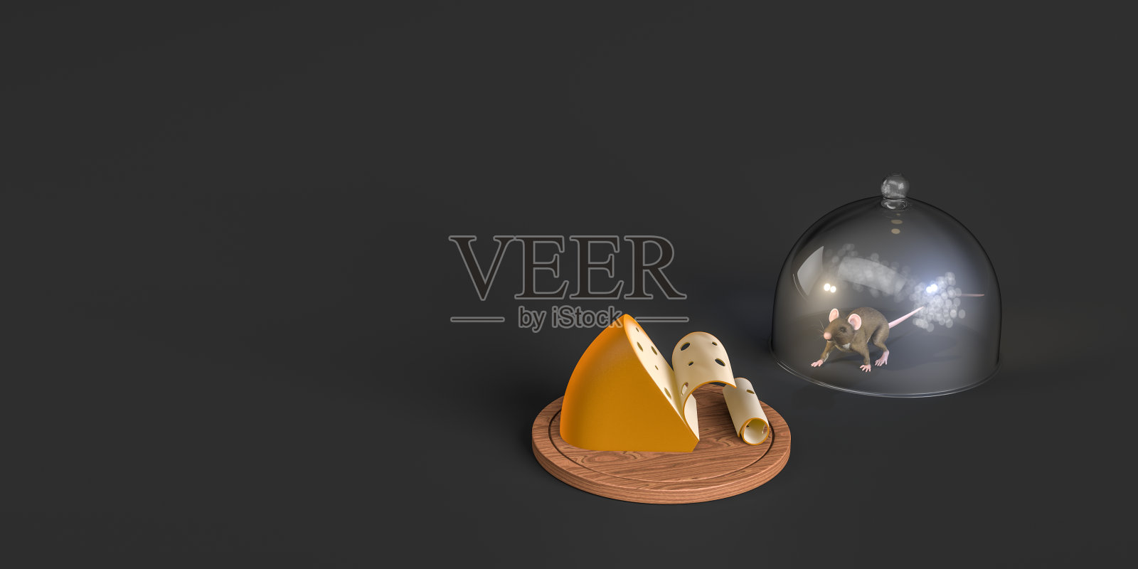 被困在玻璃盘子里的老鼠看着奶酪照片摄影图片