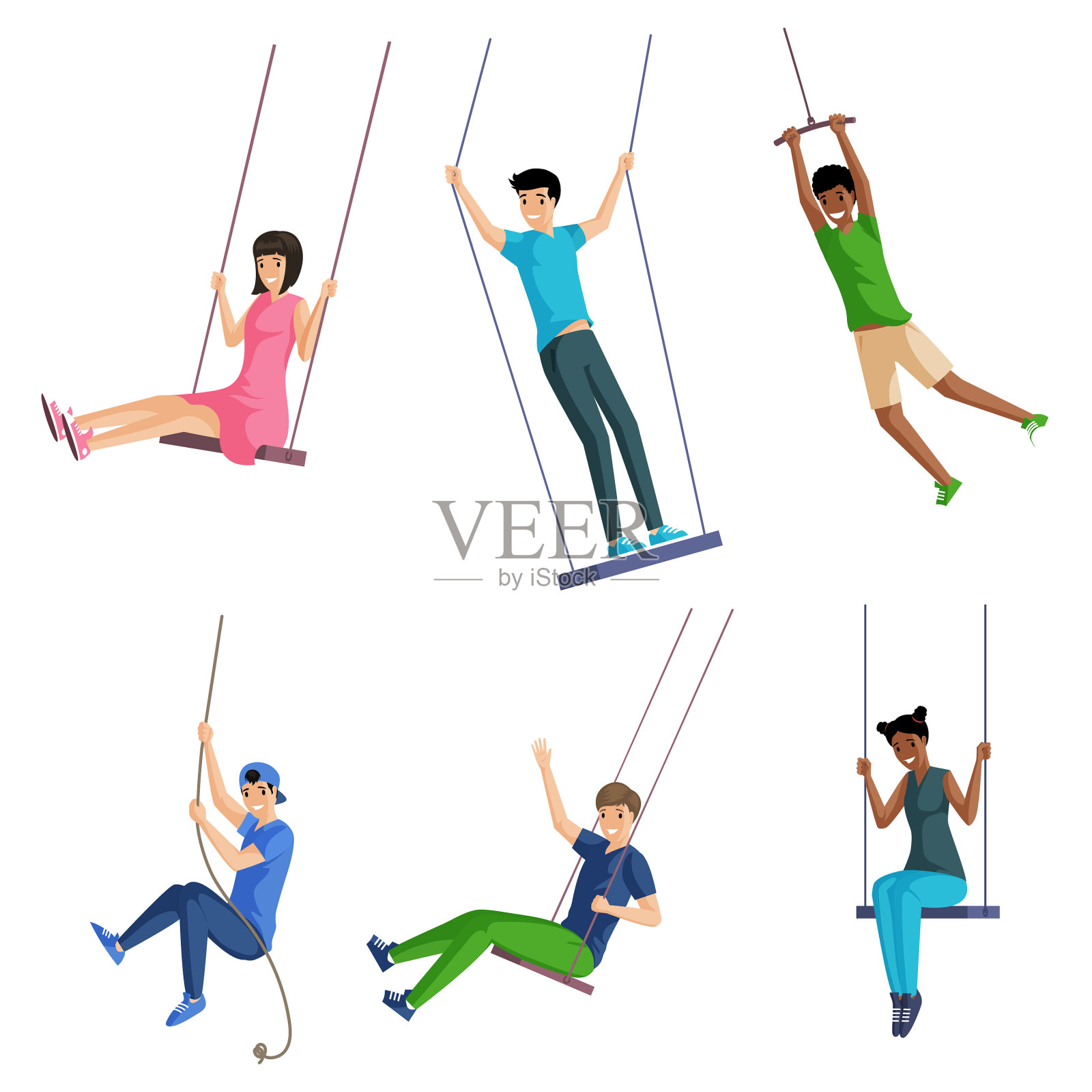 让微笑的人们荡秋千插画图片素材