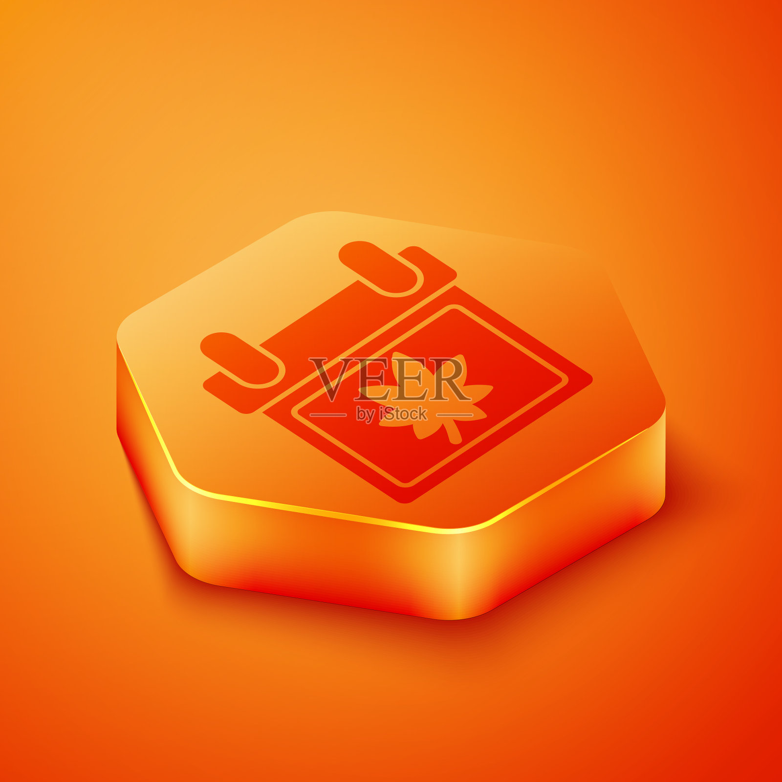 等距日历与秋叶图标图标素材