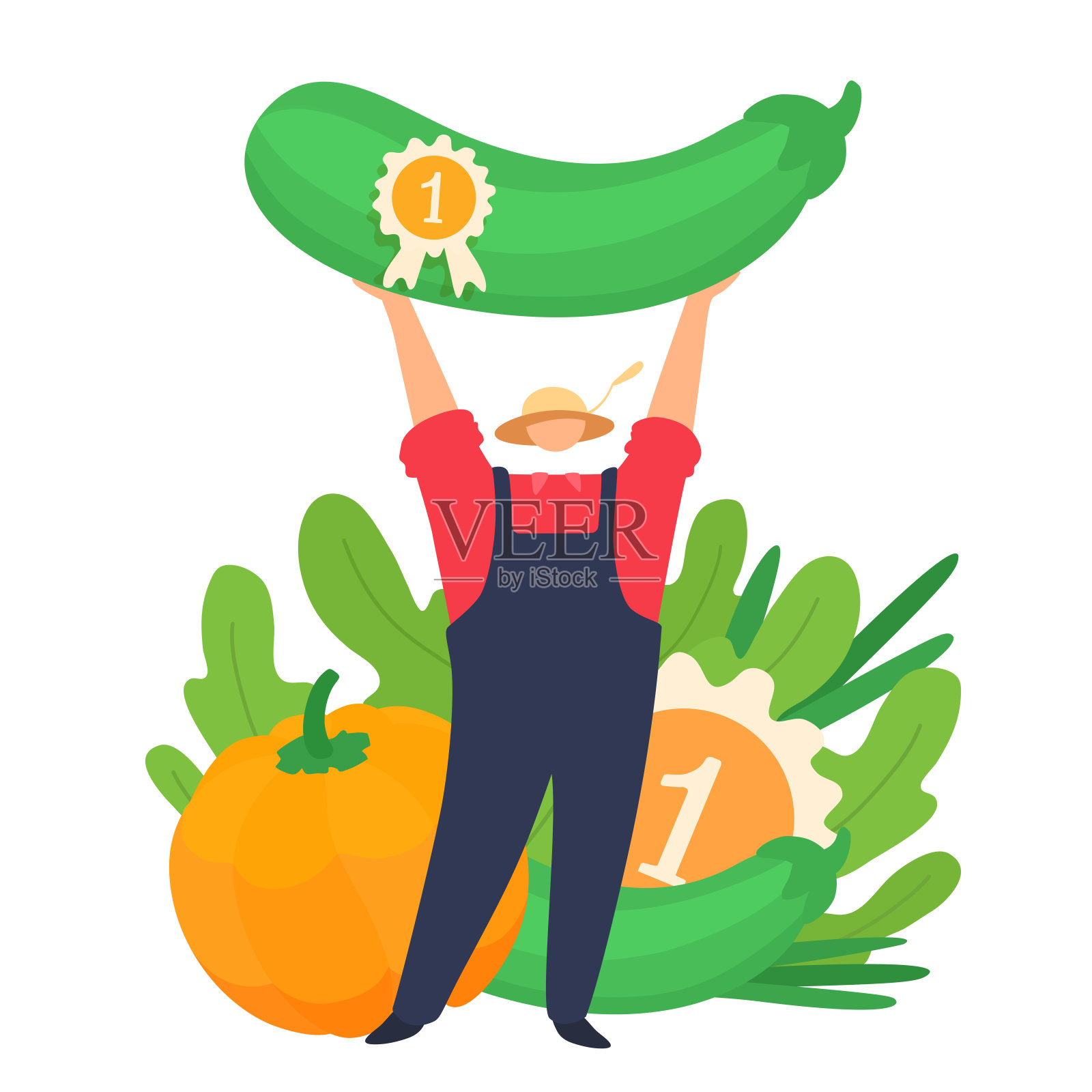 巨型蔬菜比赛冠军手捧大西葫芦设计元素图片