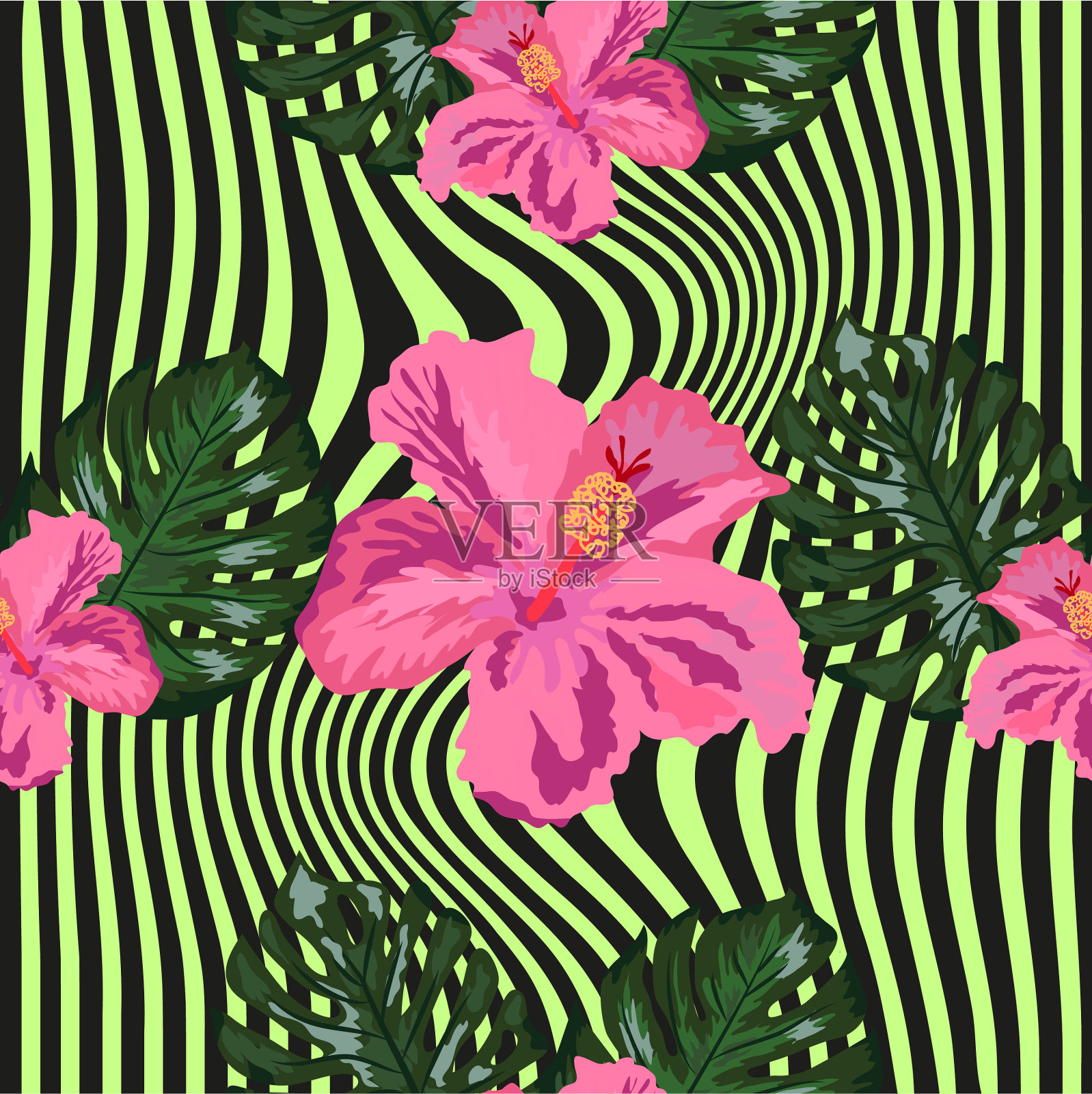 夏季热带图案无缝搭配明亮插画图片素材