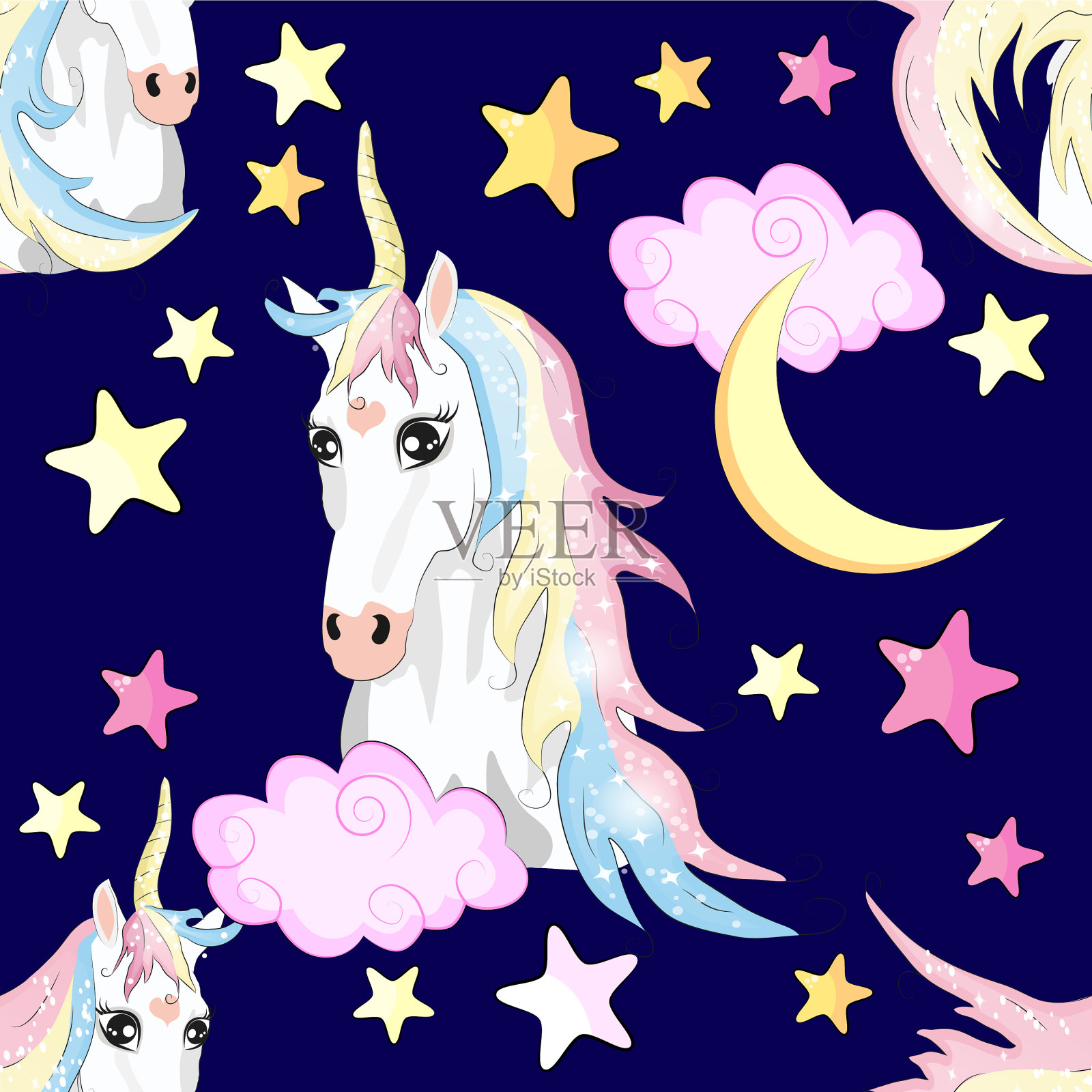 可爱的独角兽公主概念美女插画图片素材