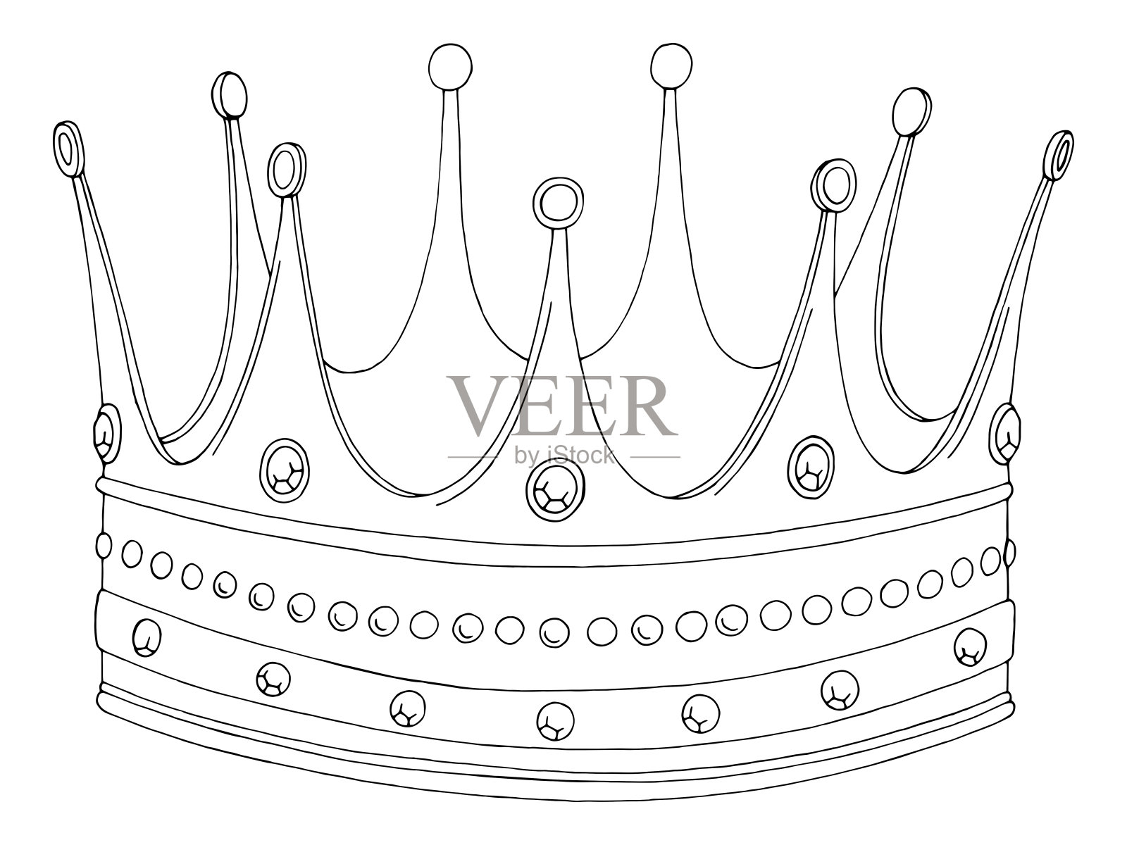 皇冠图形黑白孤立素描插图矢量