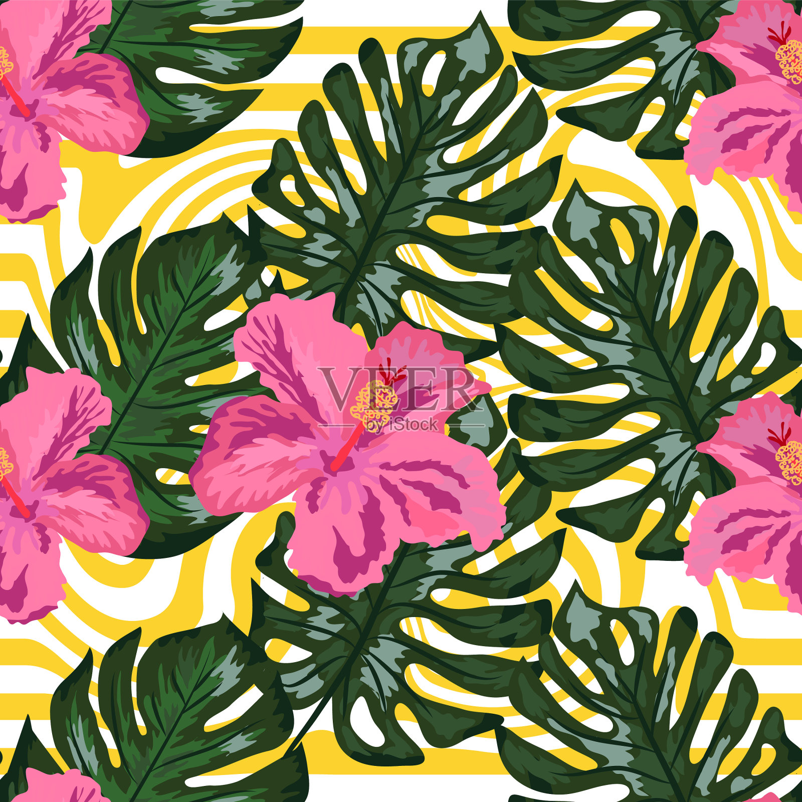 无缝图案与热带兰花和插画图片素材